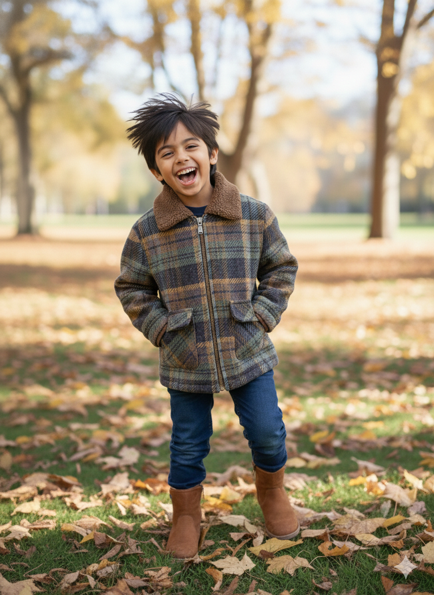 Kids Jacket Tweed Fabric with Fur
