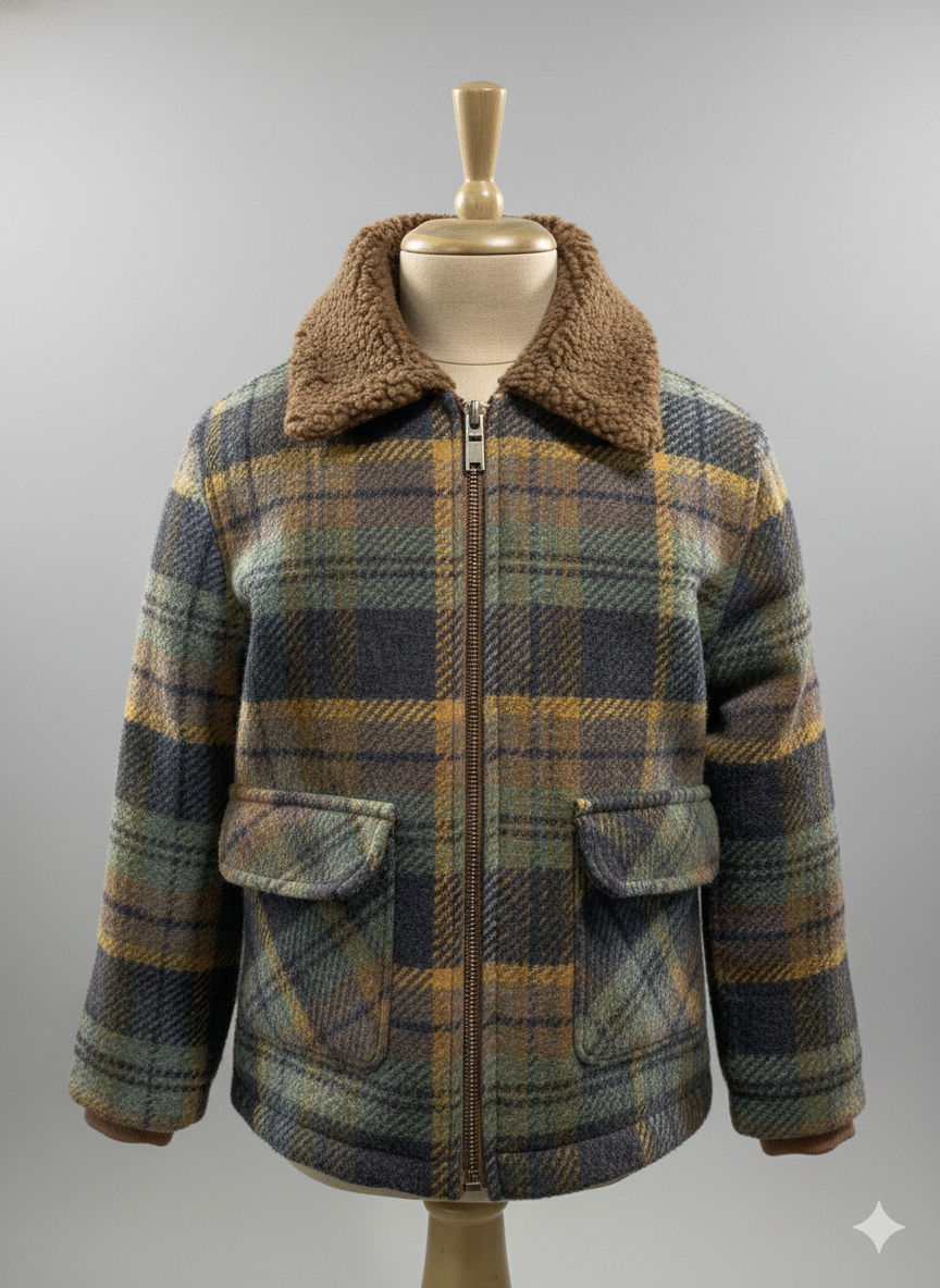 Kids Jacket Tweed Fabric with Fur