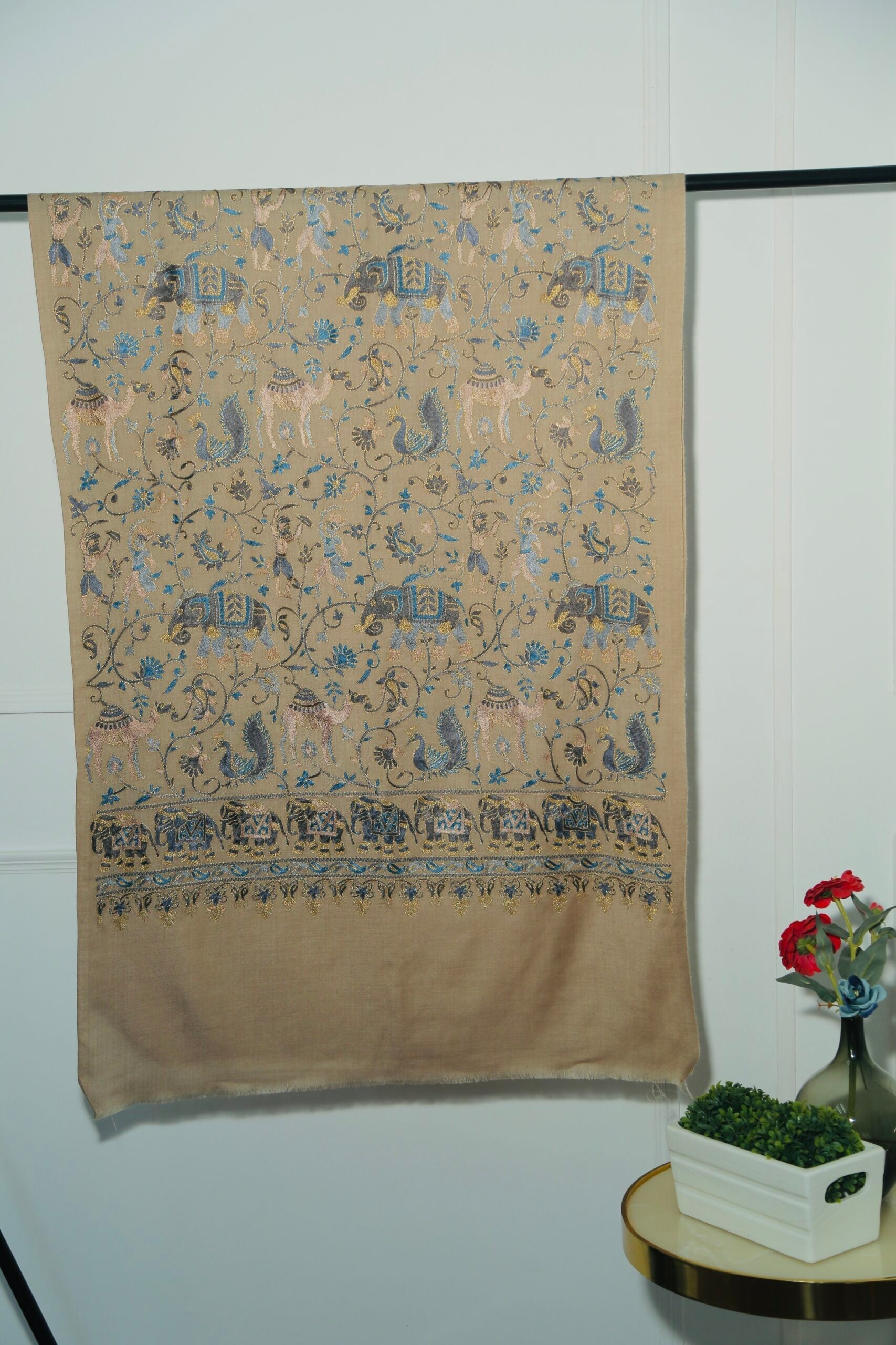 Women Kashmiri Elephant Beige Stole