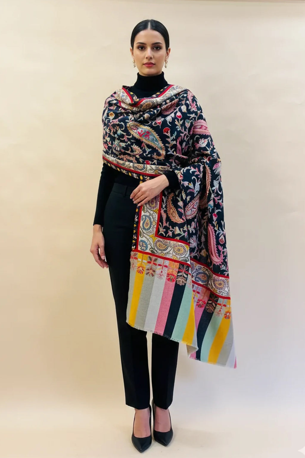 Kalamkari Embroidery Design, Multicolour Stole