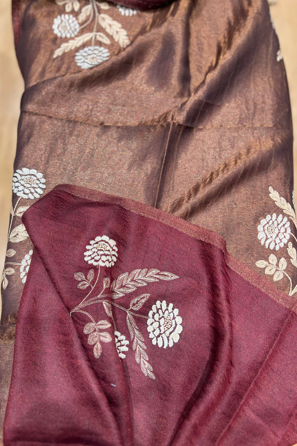 Moonlight Reversible Leaf Work Stole in Mehrun
