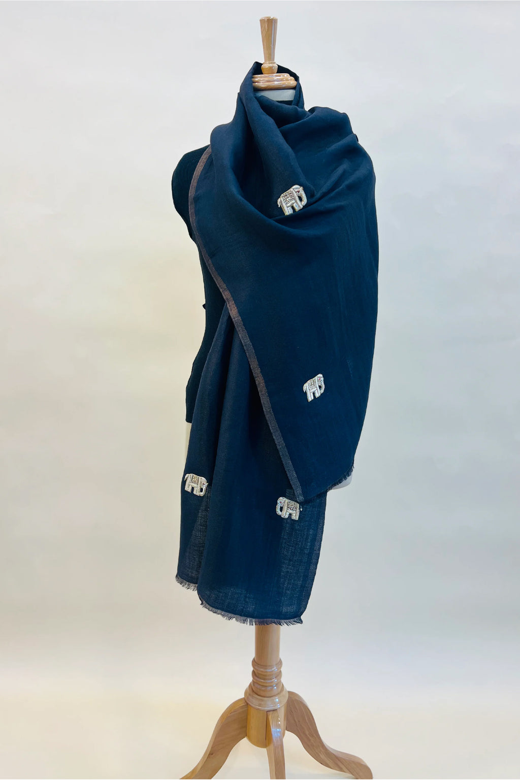 Moonlight zari stole with Elephant