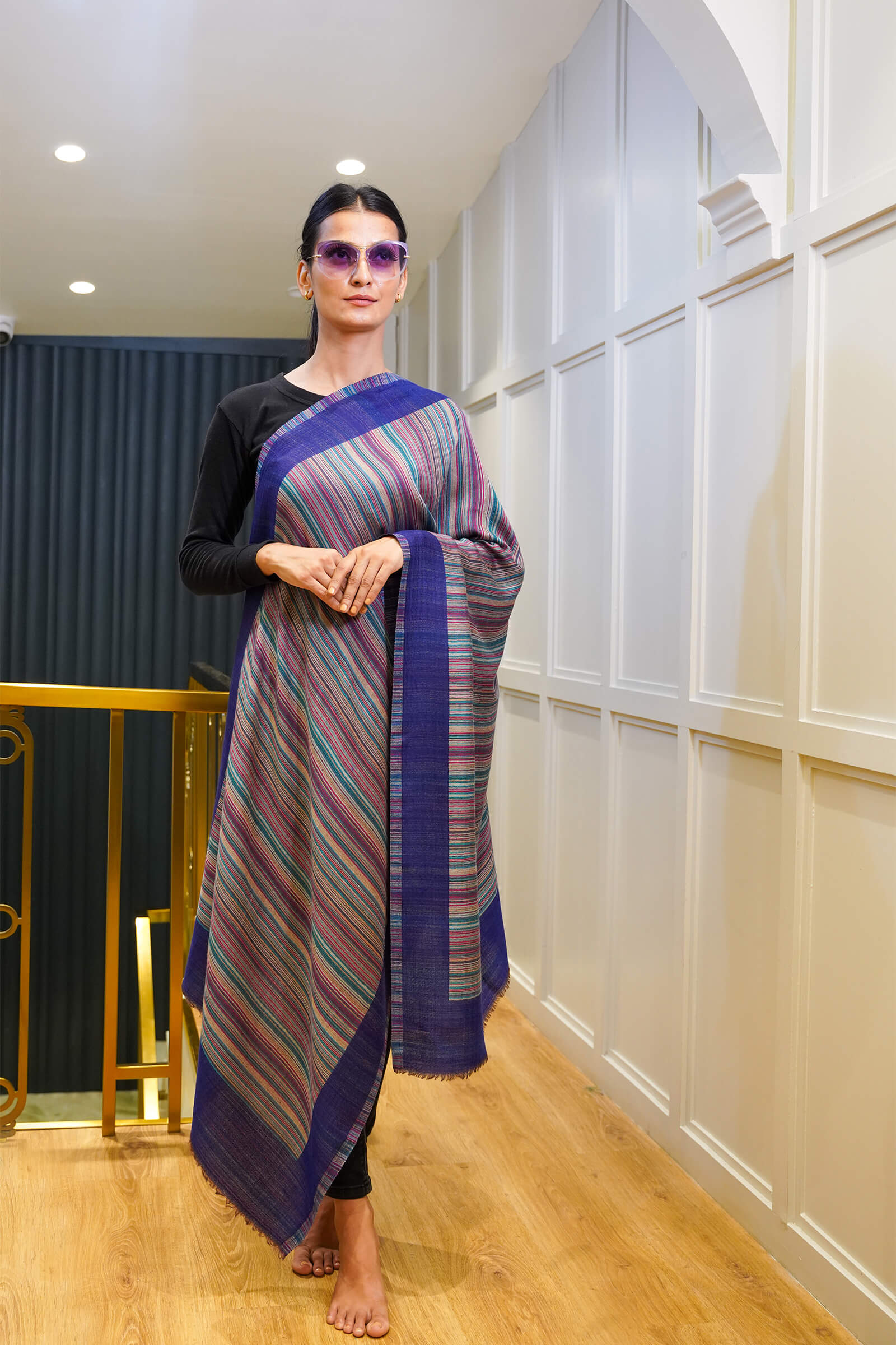 Women Reversible Stole Indigo