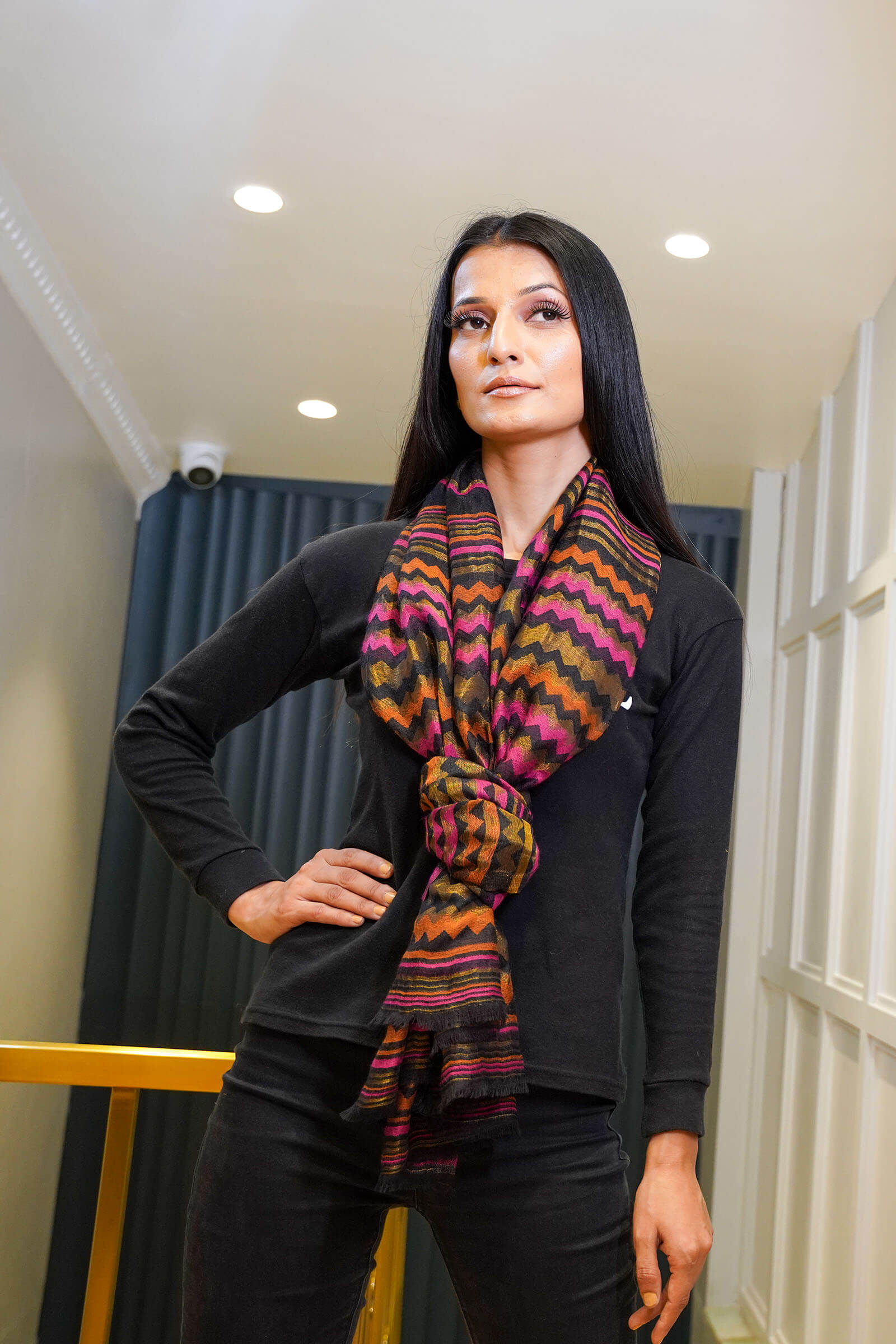 Fine Wool Stripe Zari Stole