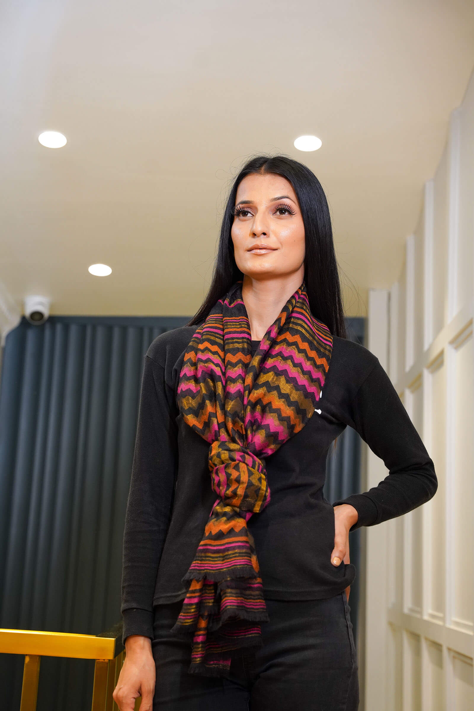 Fine Wool Stripe Zari Stole