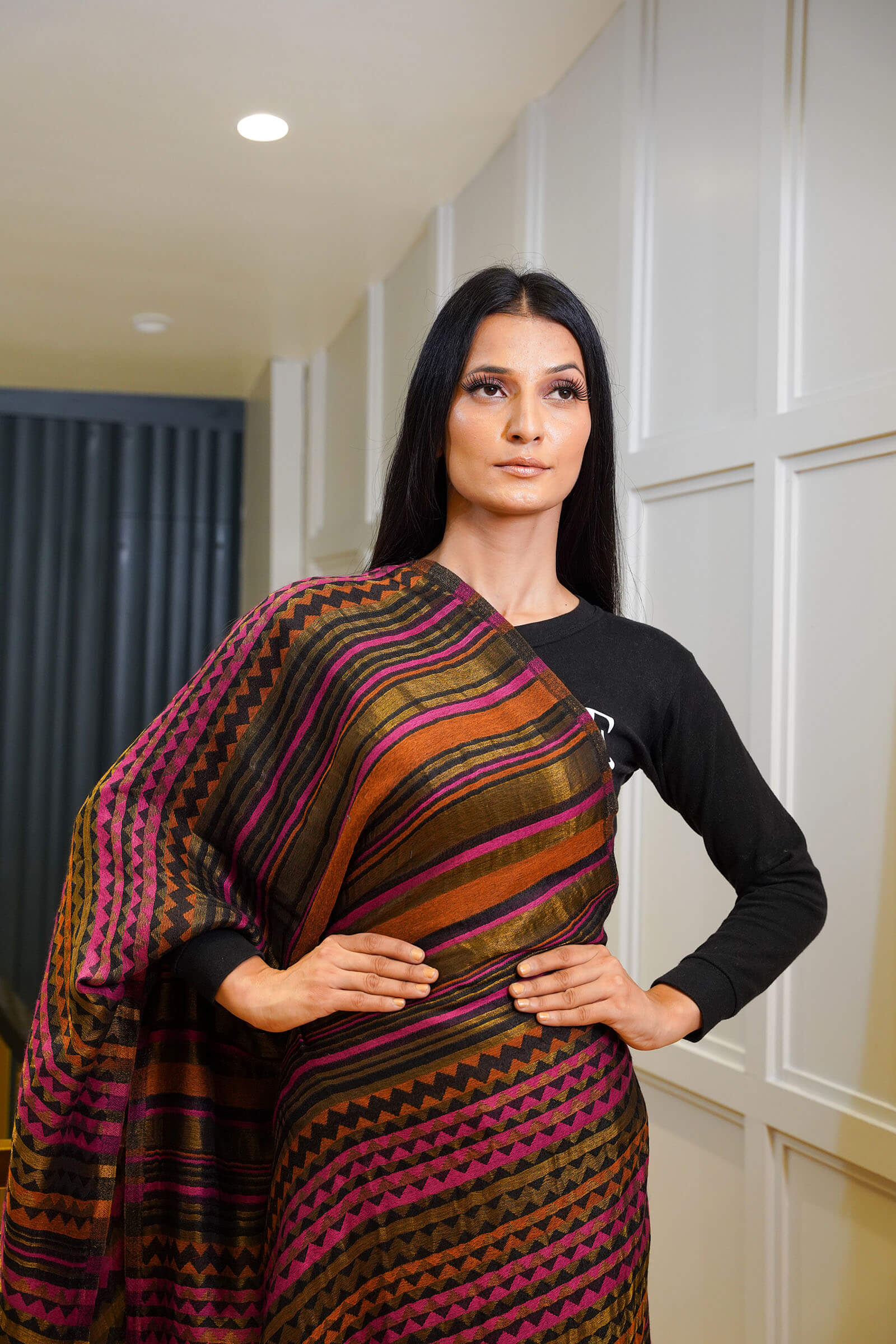 Fine Wool Stripe Zari Stole