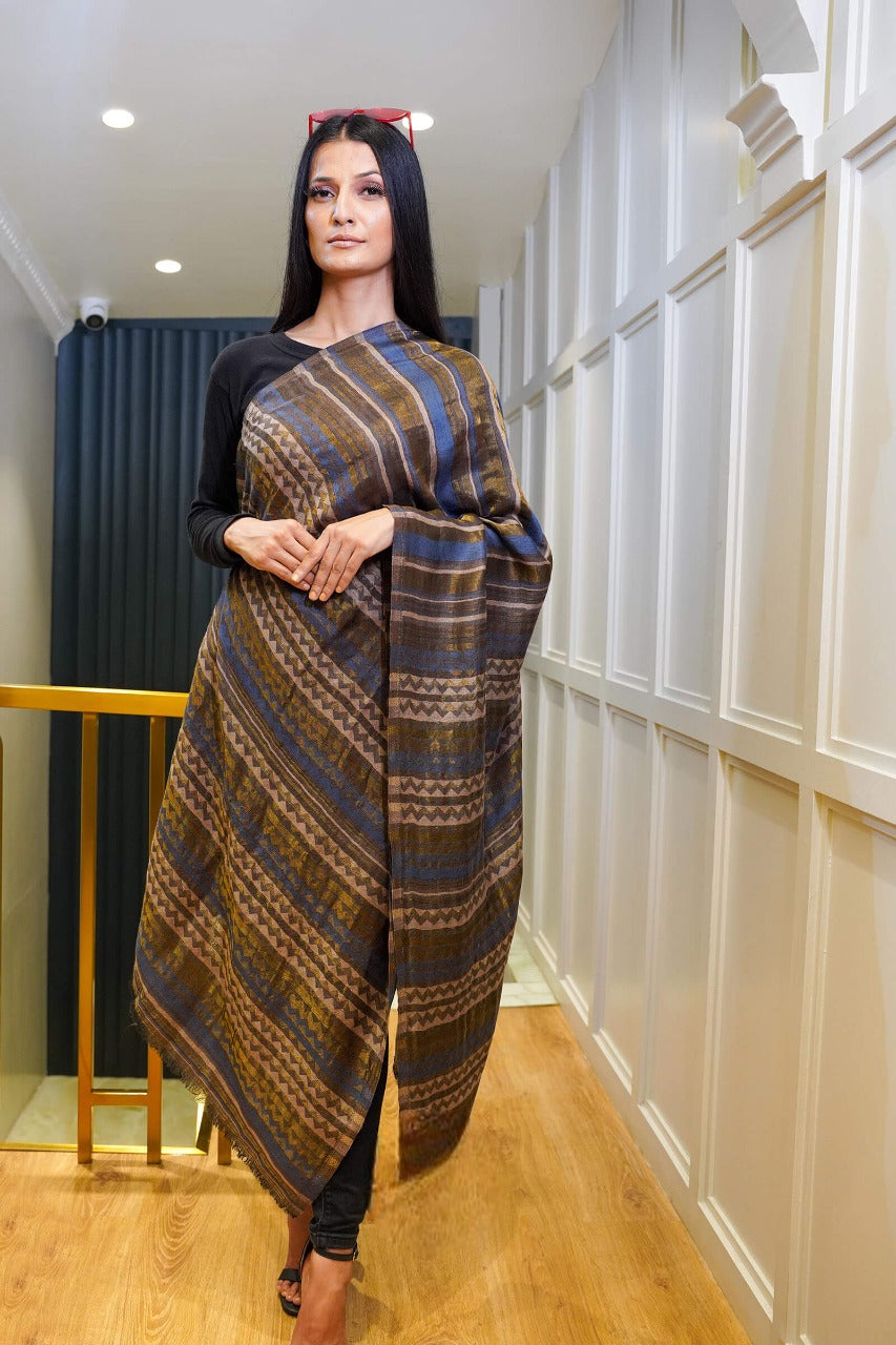 Fine Wool Stripe Zari Stole