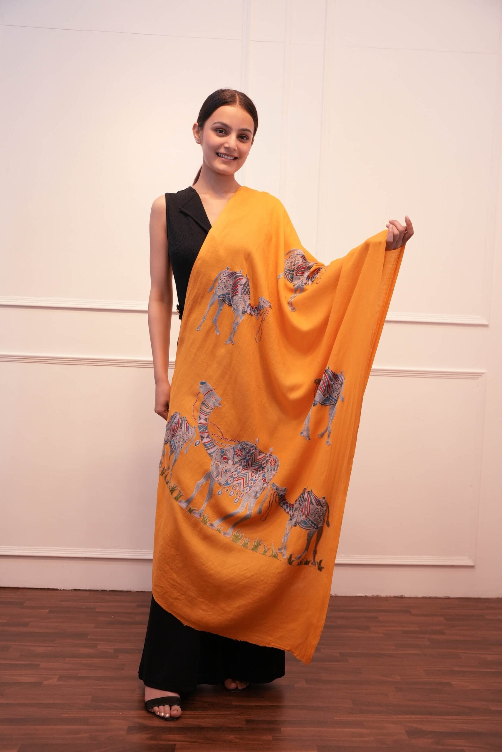 Pashmina Yellow Camel Designed Stole