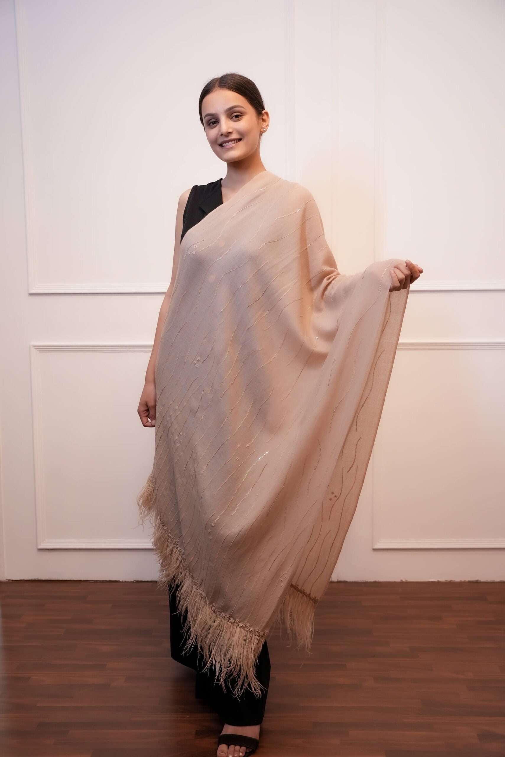 Cashmere Wool Stole  With Feather