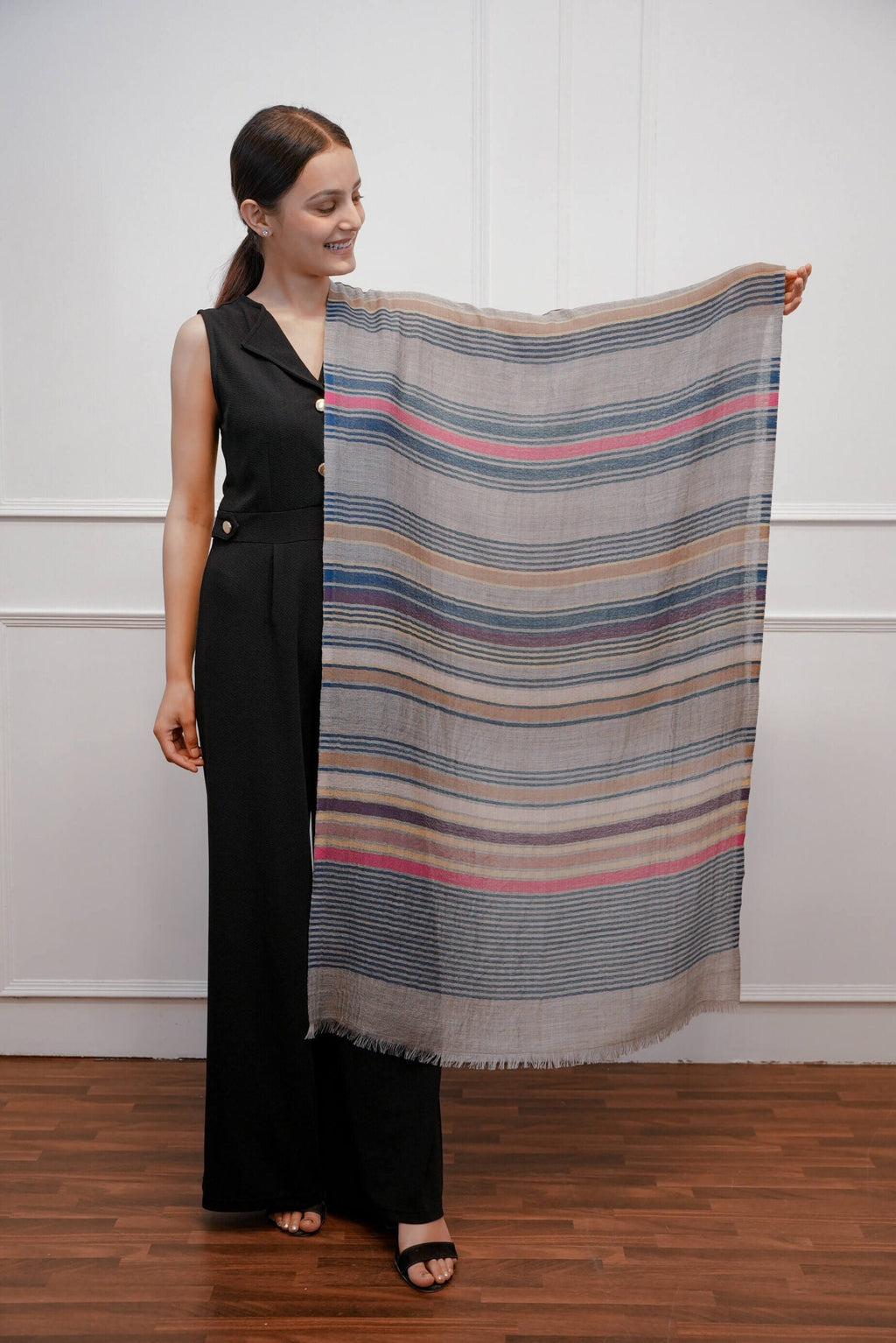 Multi Stripe Grey Stole