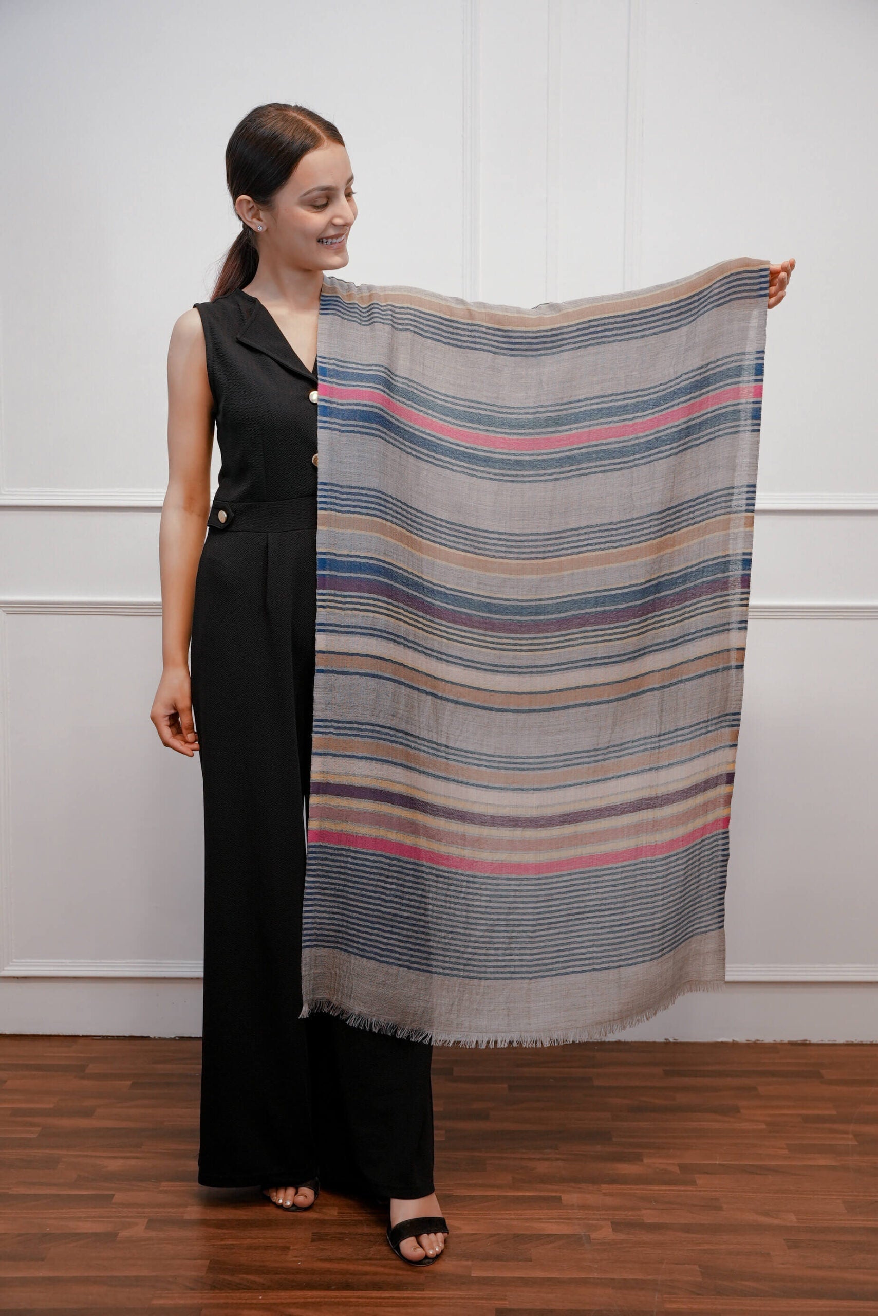 Multi Stripe Grey Stole