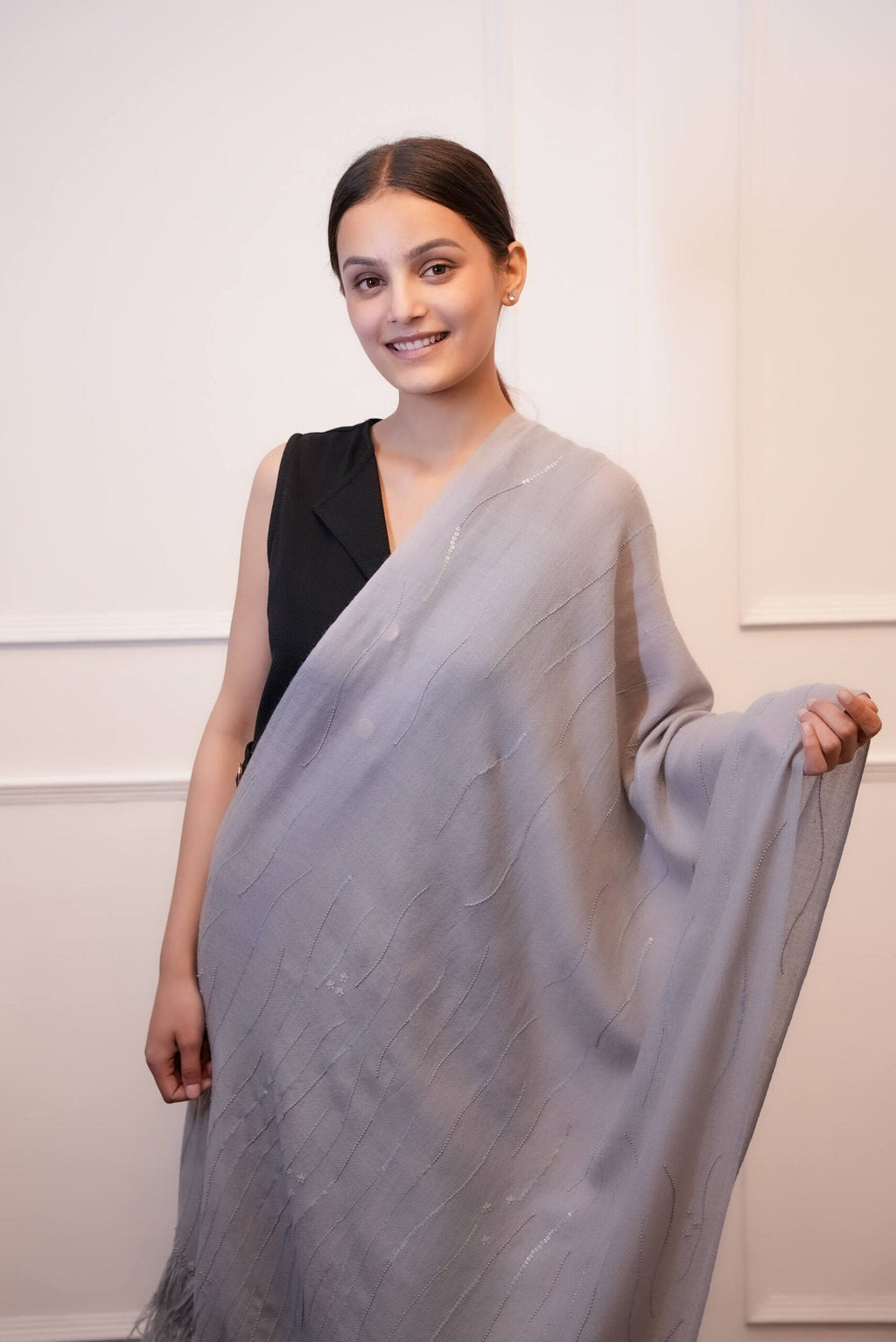 Cashmere Wool Stole  With Feather