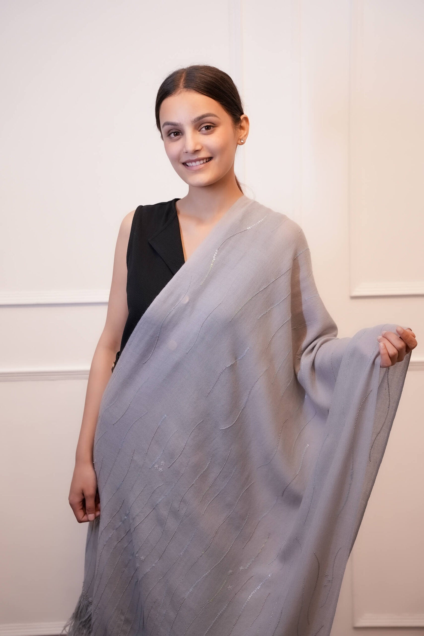 Cashmere Wool Stole  With Feather