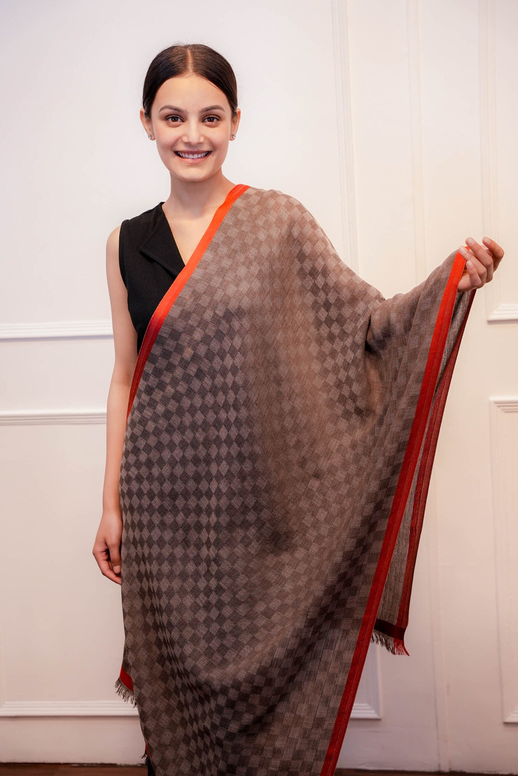 Pure Wool Brown Check Stole