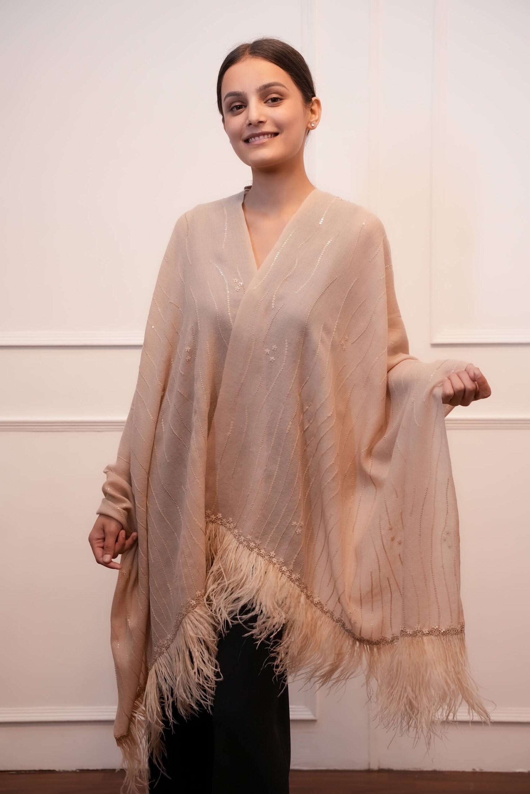 Cashmere Wool Stole  With Feather