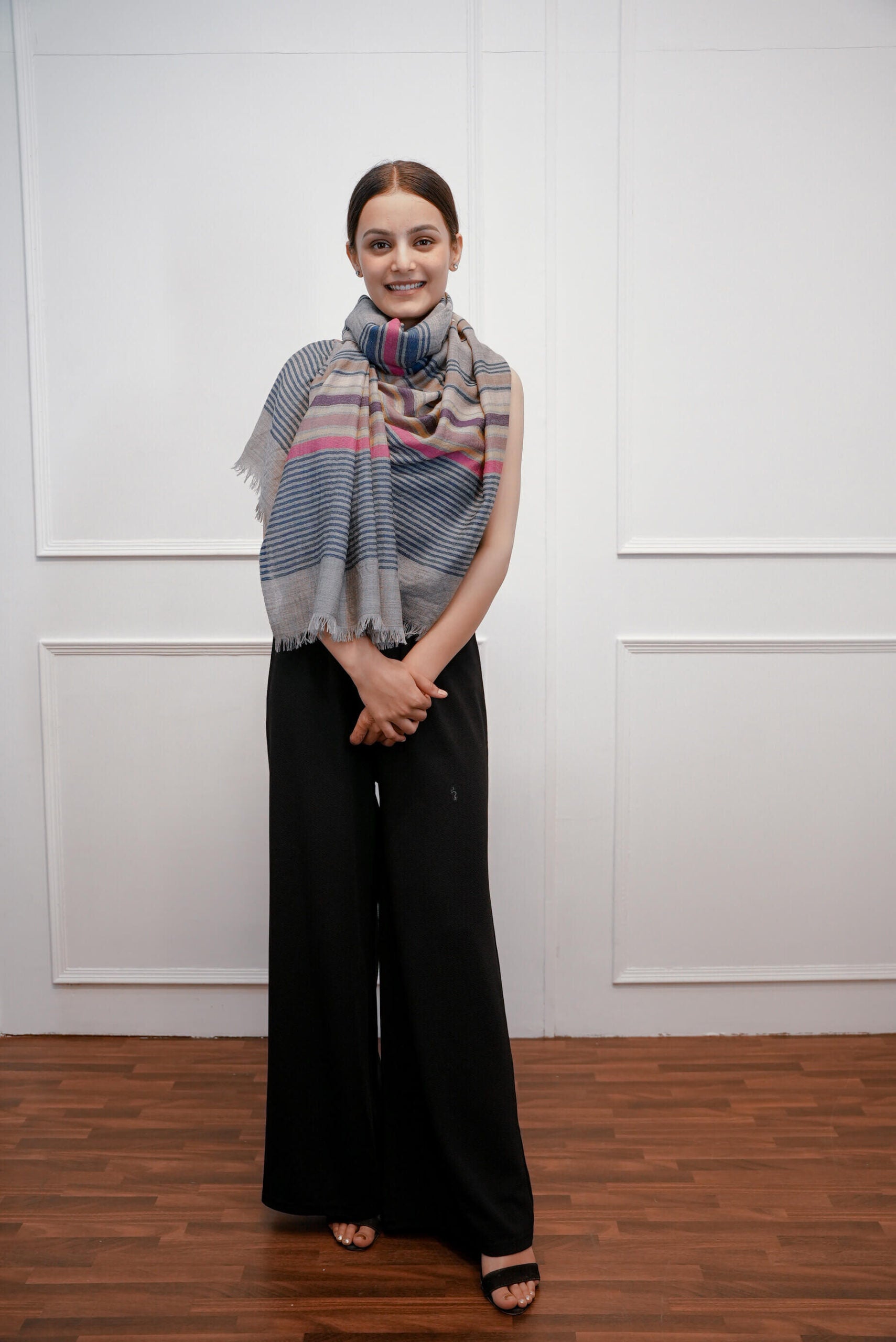 Multi Stripe Grey Stole