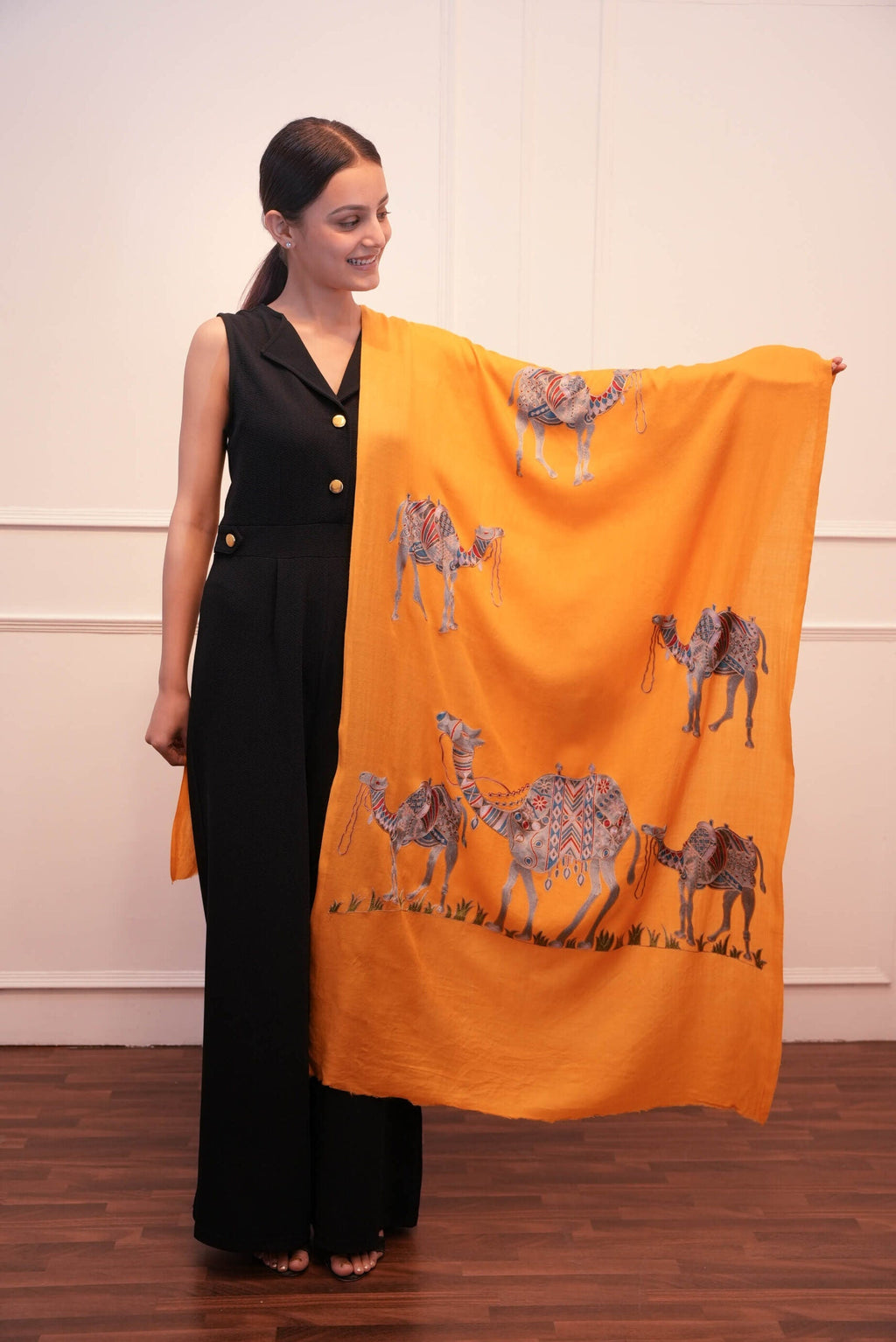 Pashmina Yellow Camel Designed Stole