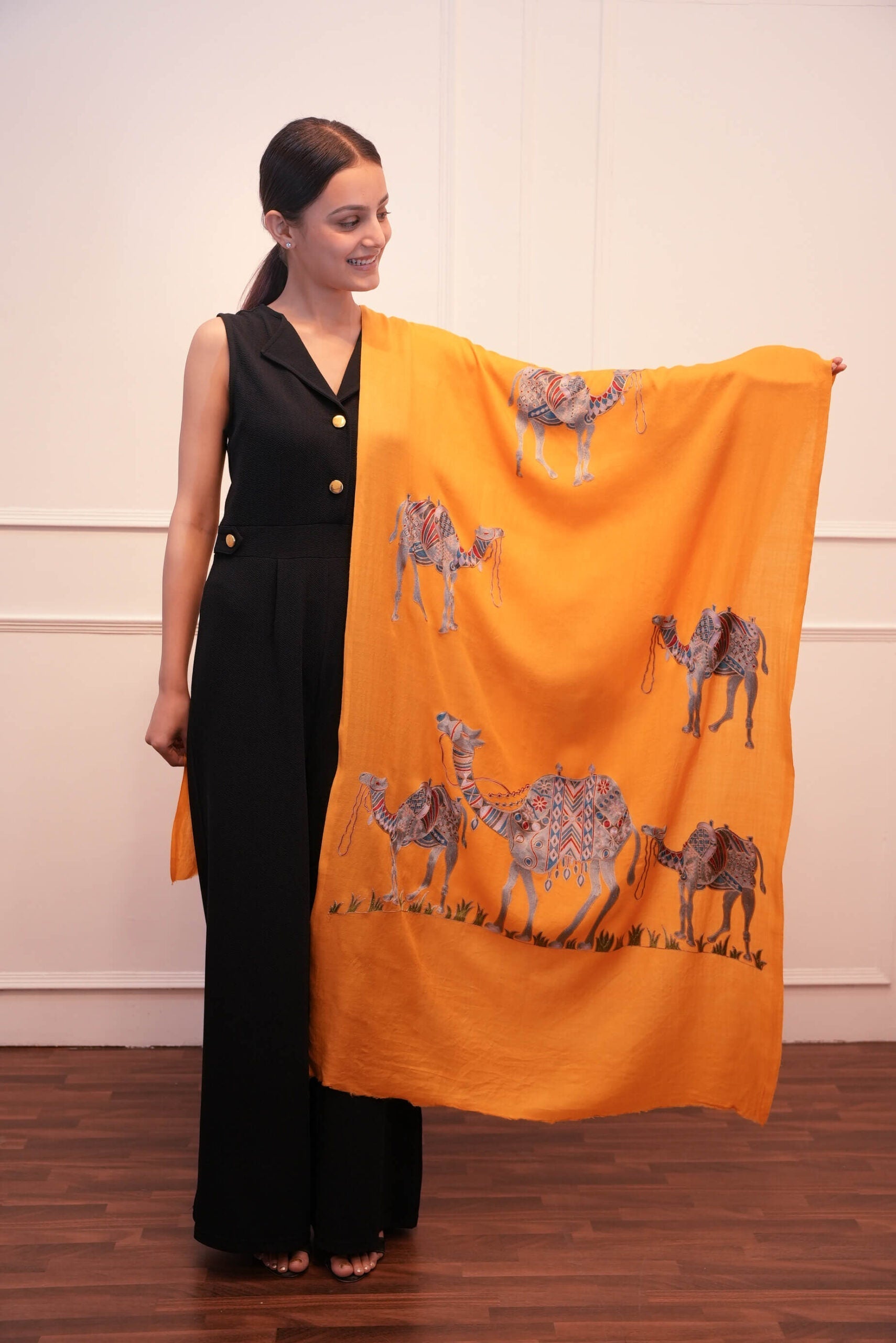 Pashmina Yellow Camel Designed Stole