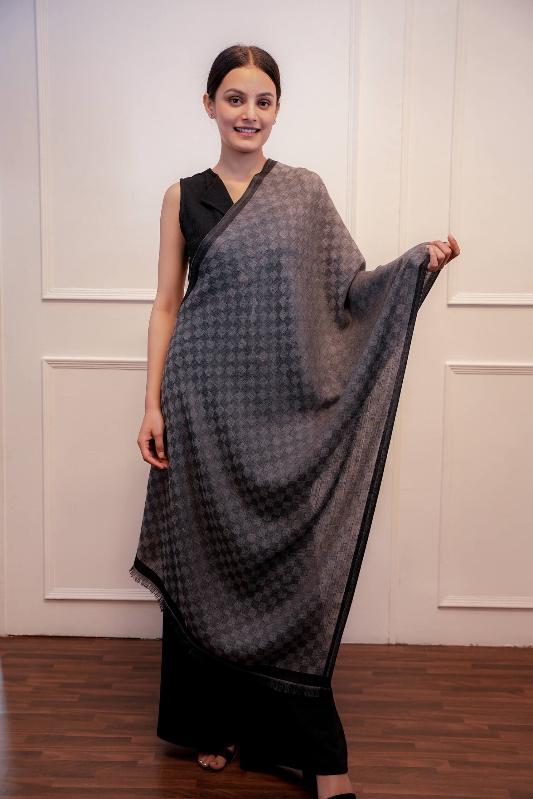 Pure Wool Black Check Stole