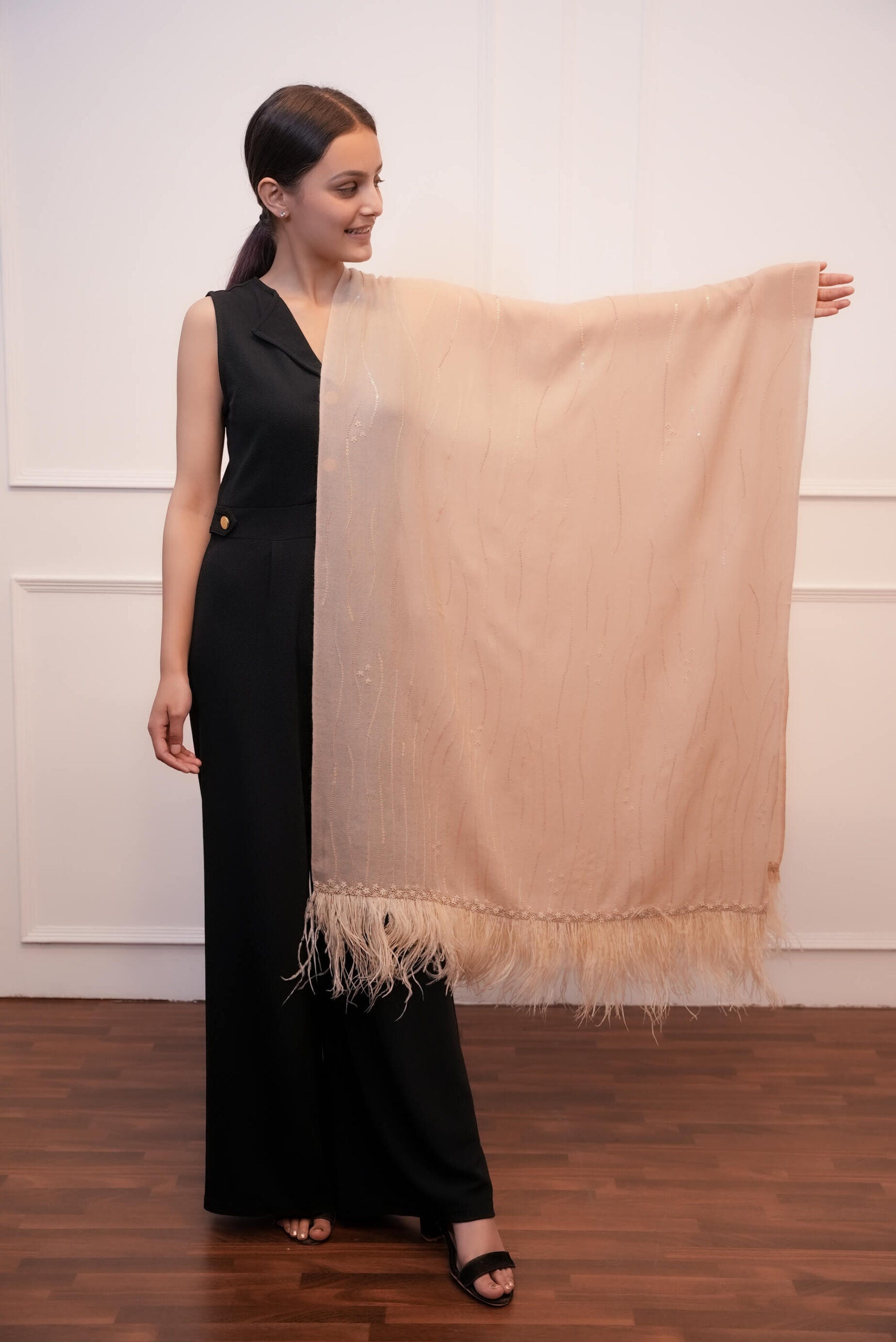 Cashmere Wool Stole  With Feather