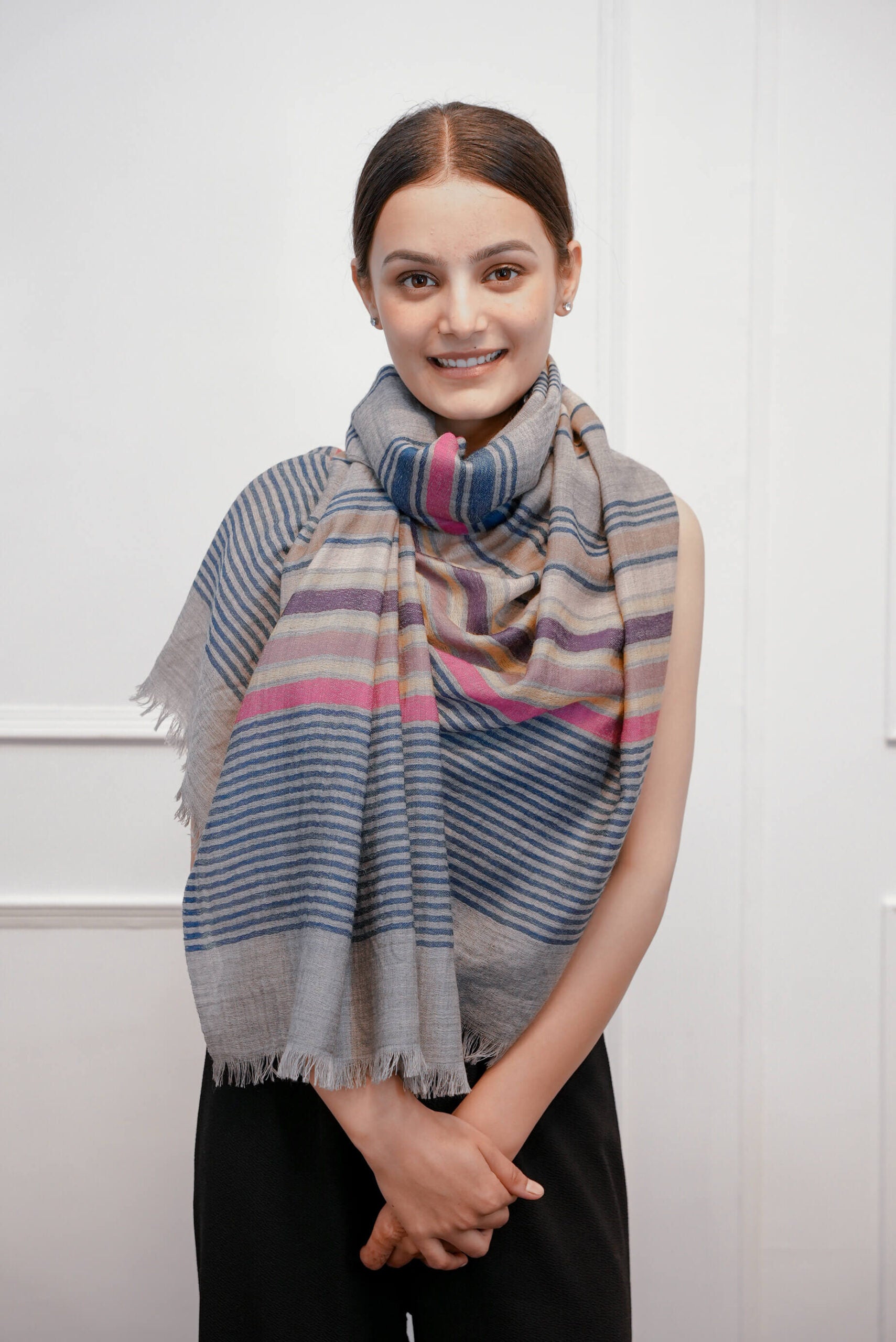 Multi Stripe Grey Stole