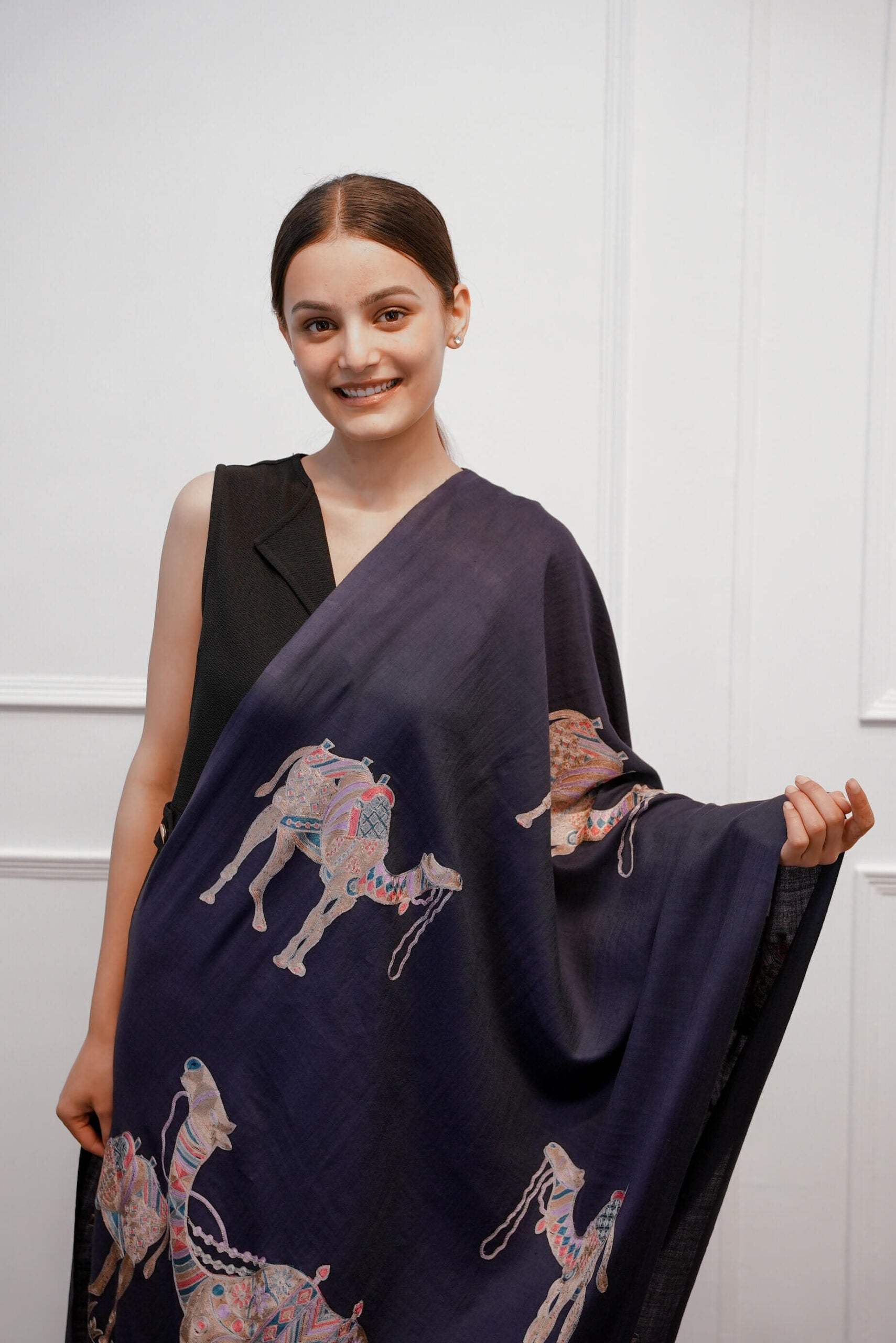 Pashmina Navy Camel Designed Stole