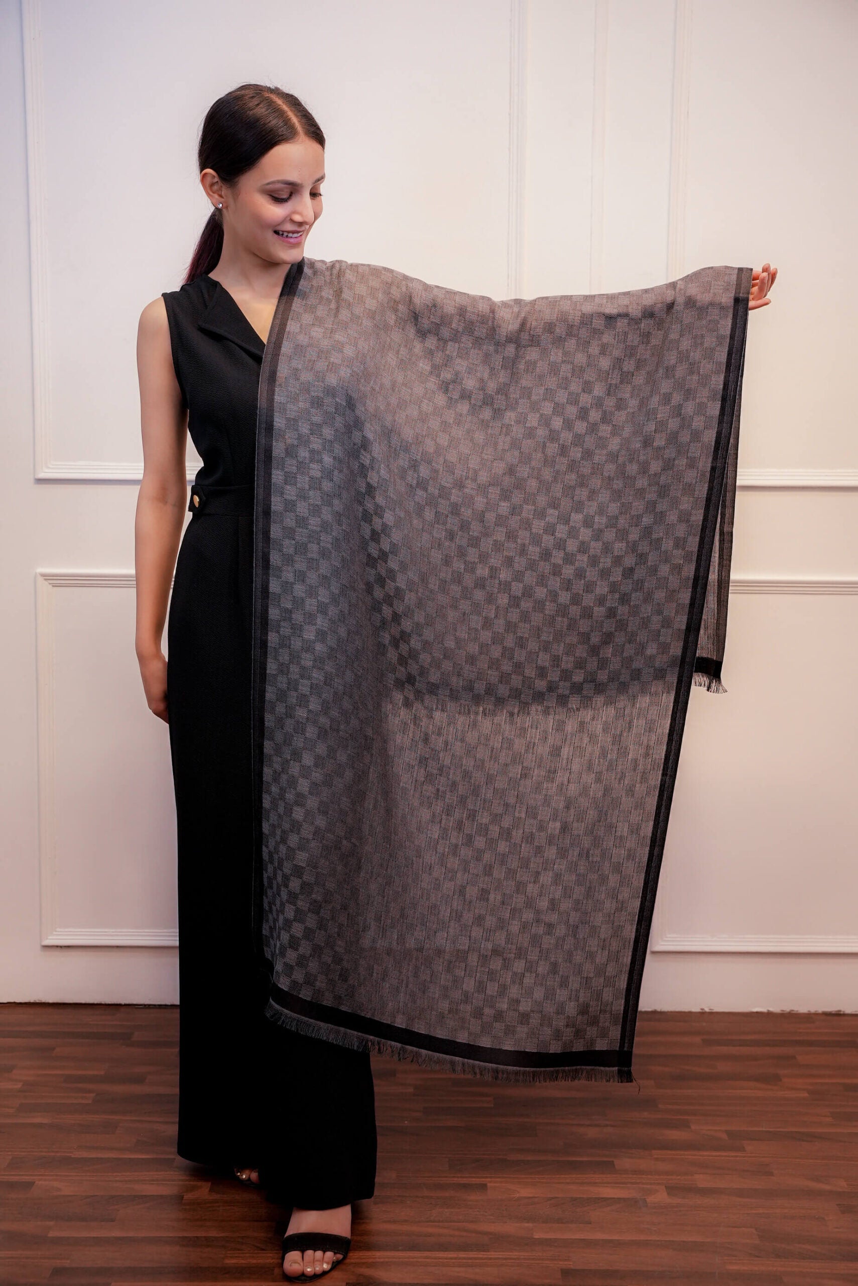 Pure Wool Black Check Stole