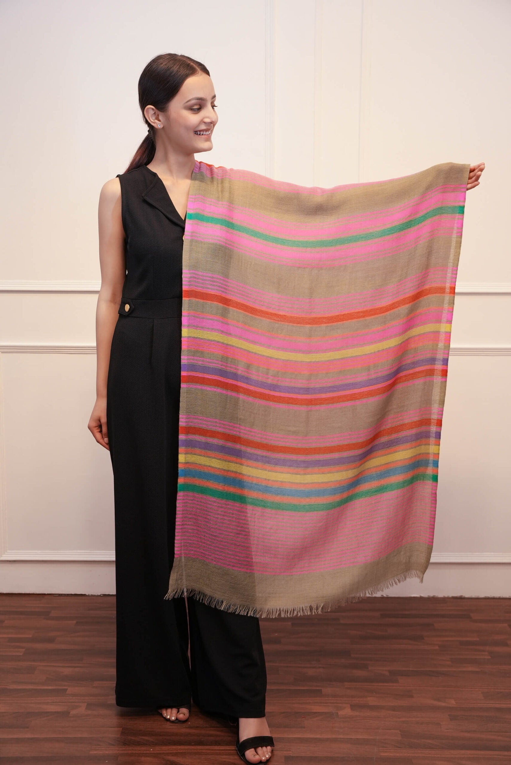 Multi Stripe Beige Stole