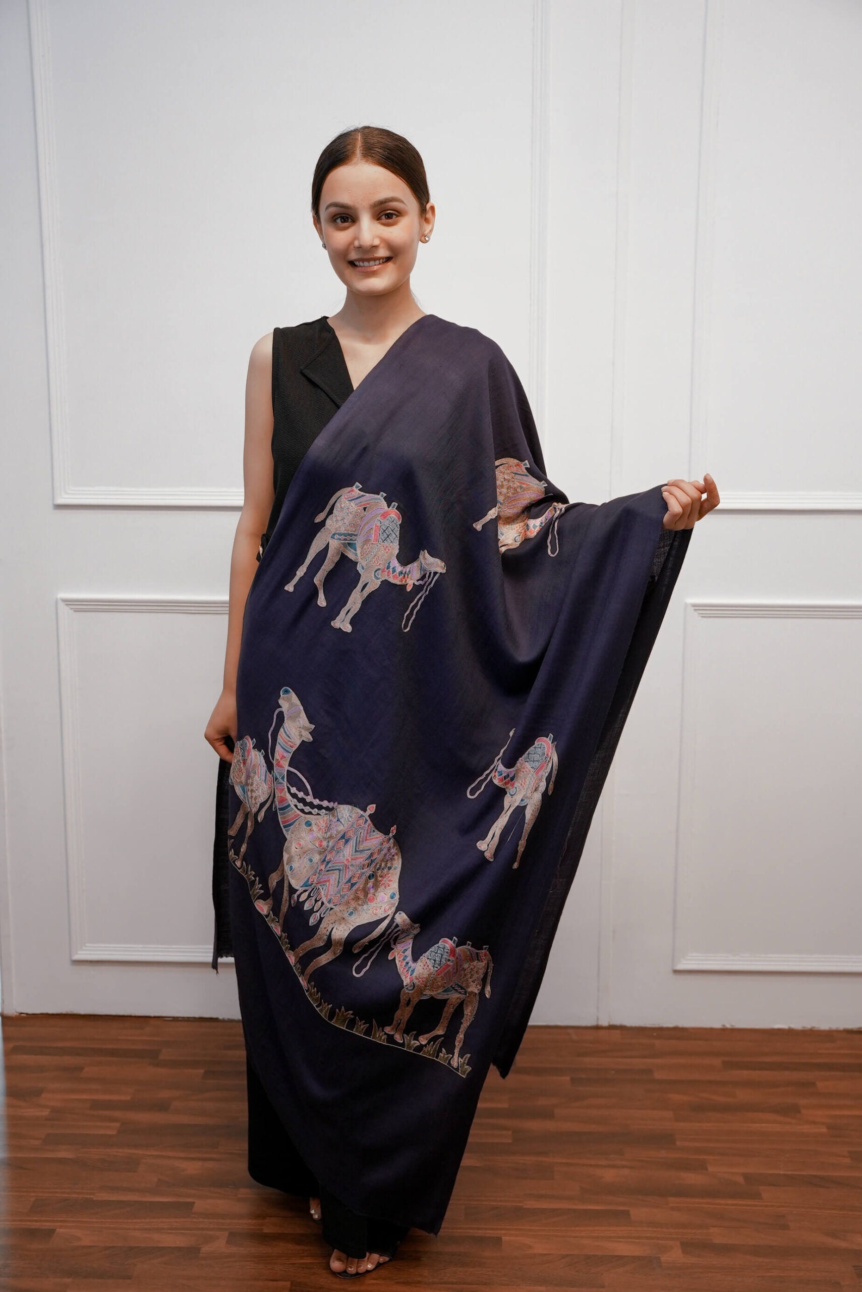 Pashmina Navy Camel Designed Stole