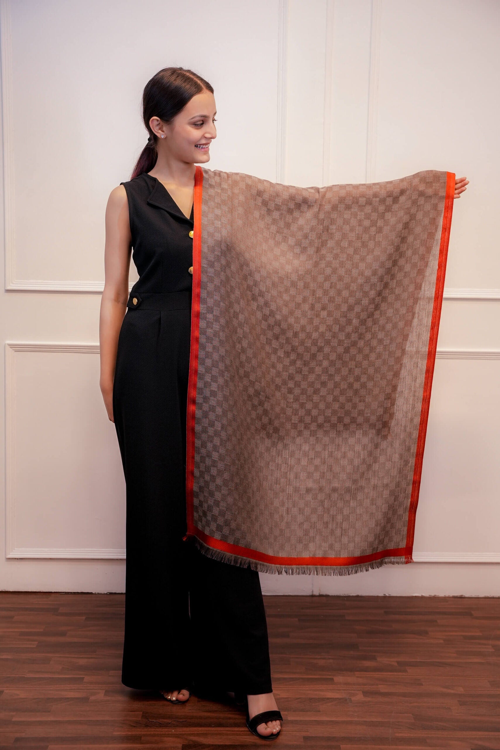 Pure Wool Brown Check Stole