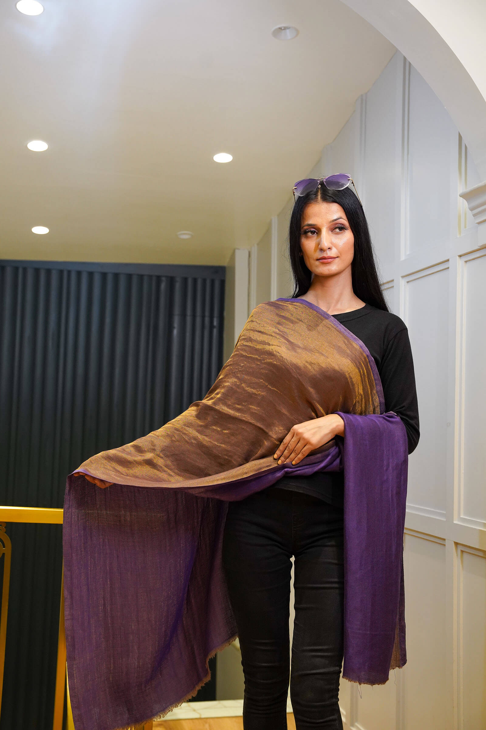 Mauve Moonlight Reversible Stole With Zari