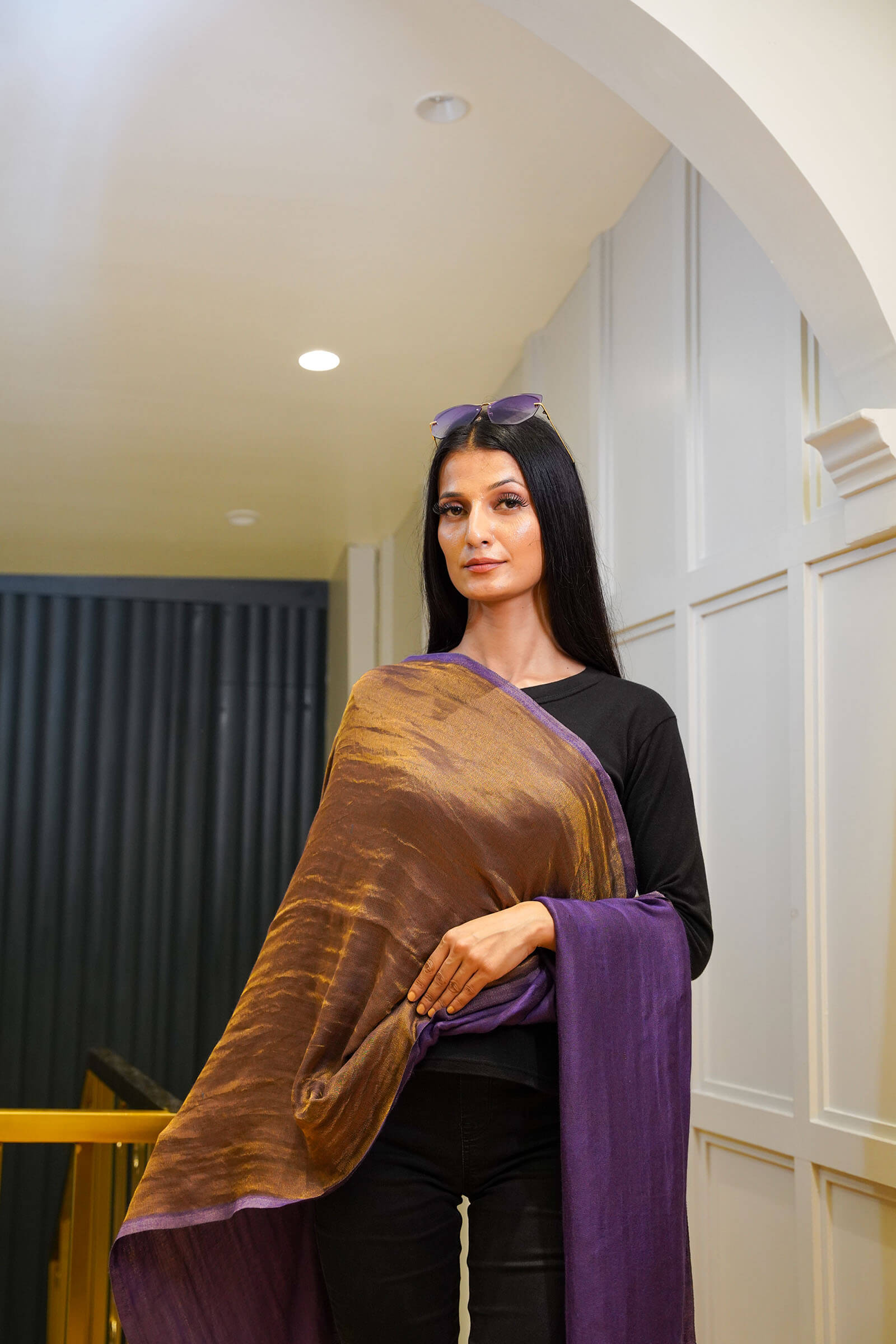 Mauve Moonlight Reversible Stole With Zari