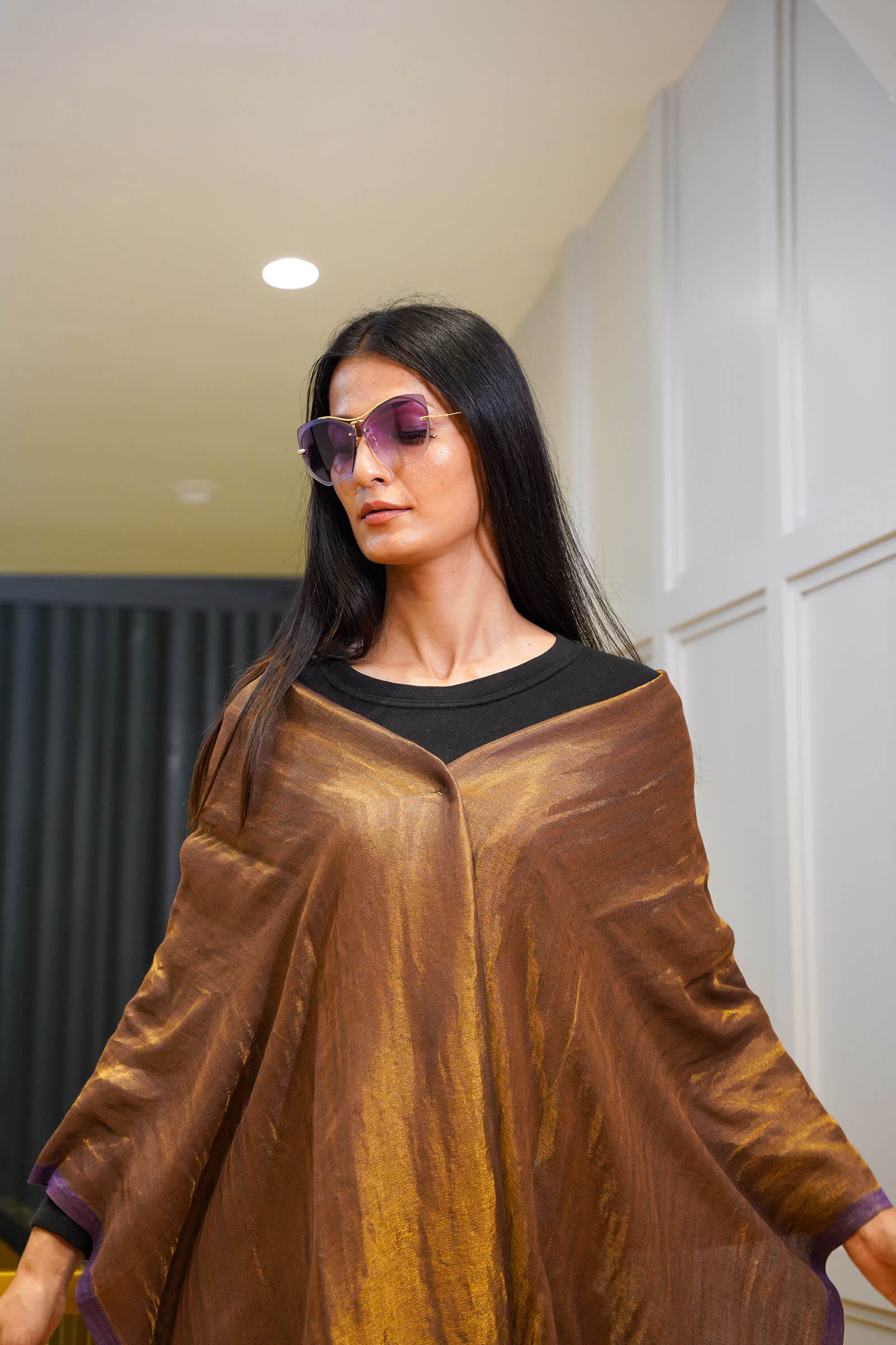 Mauve Moonlight Reversible Stole With Zari
