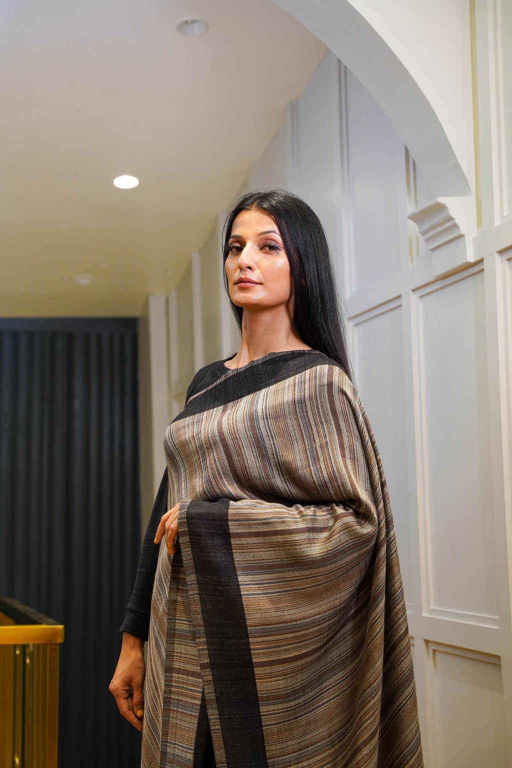 Women Reversible Stole Black Grey