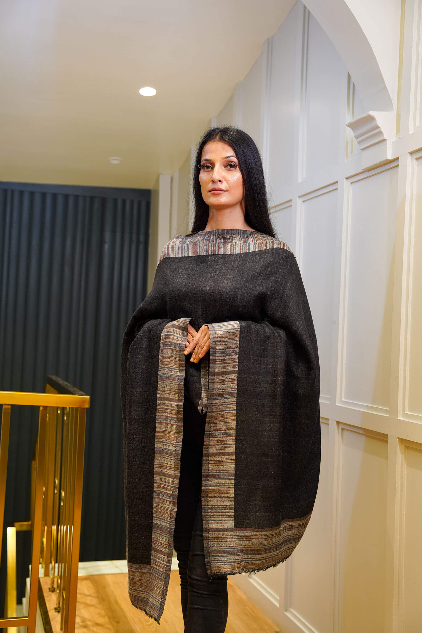 Women Reversible Stole Black Grey