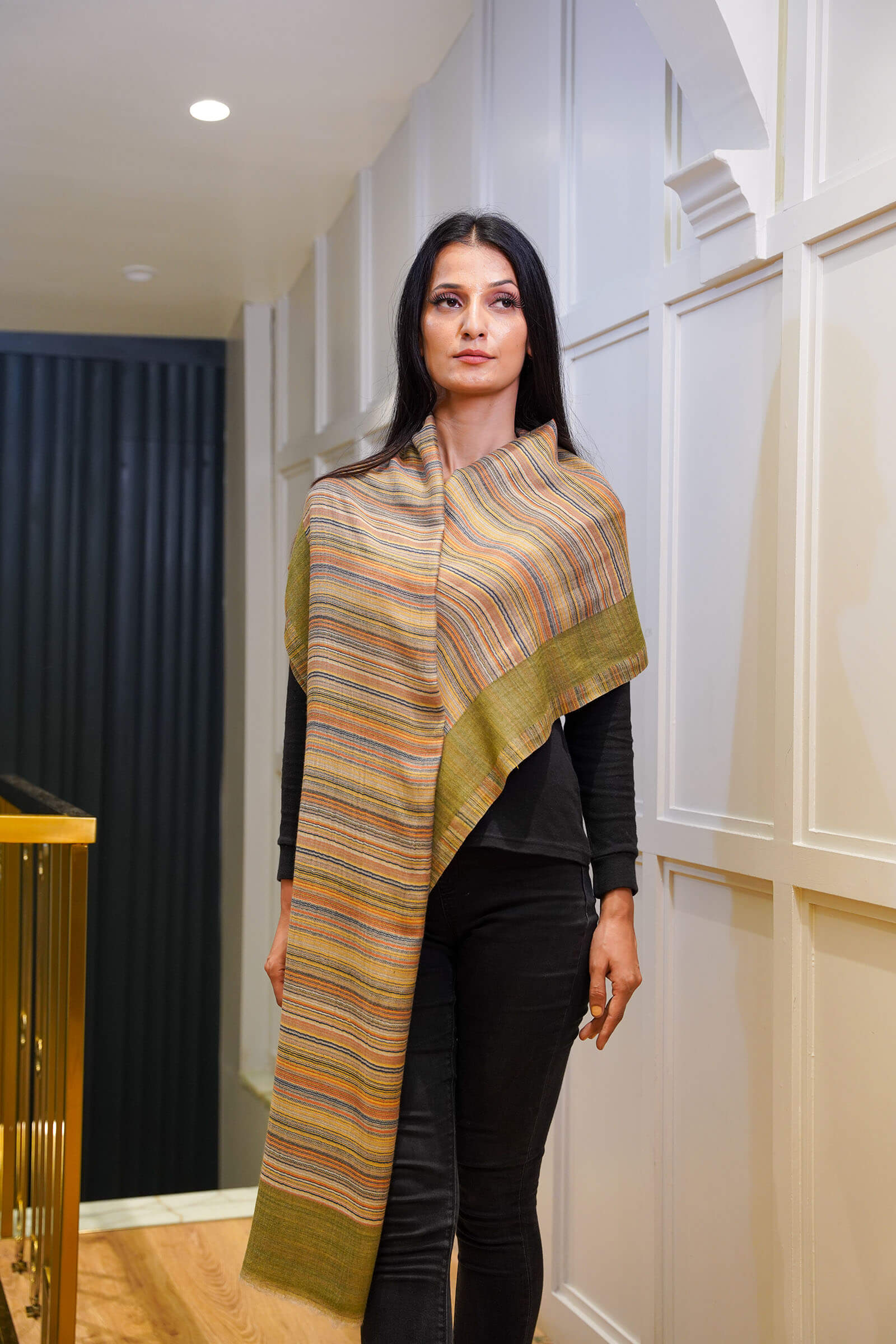 Women Reversible Stole Olive