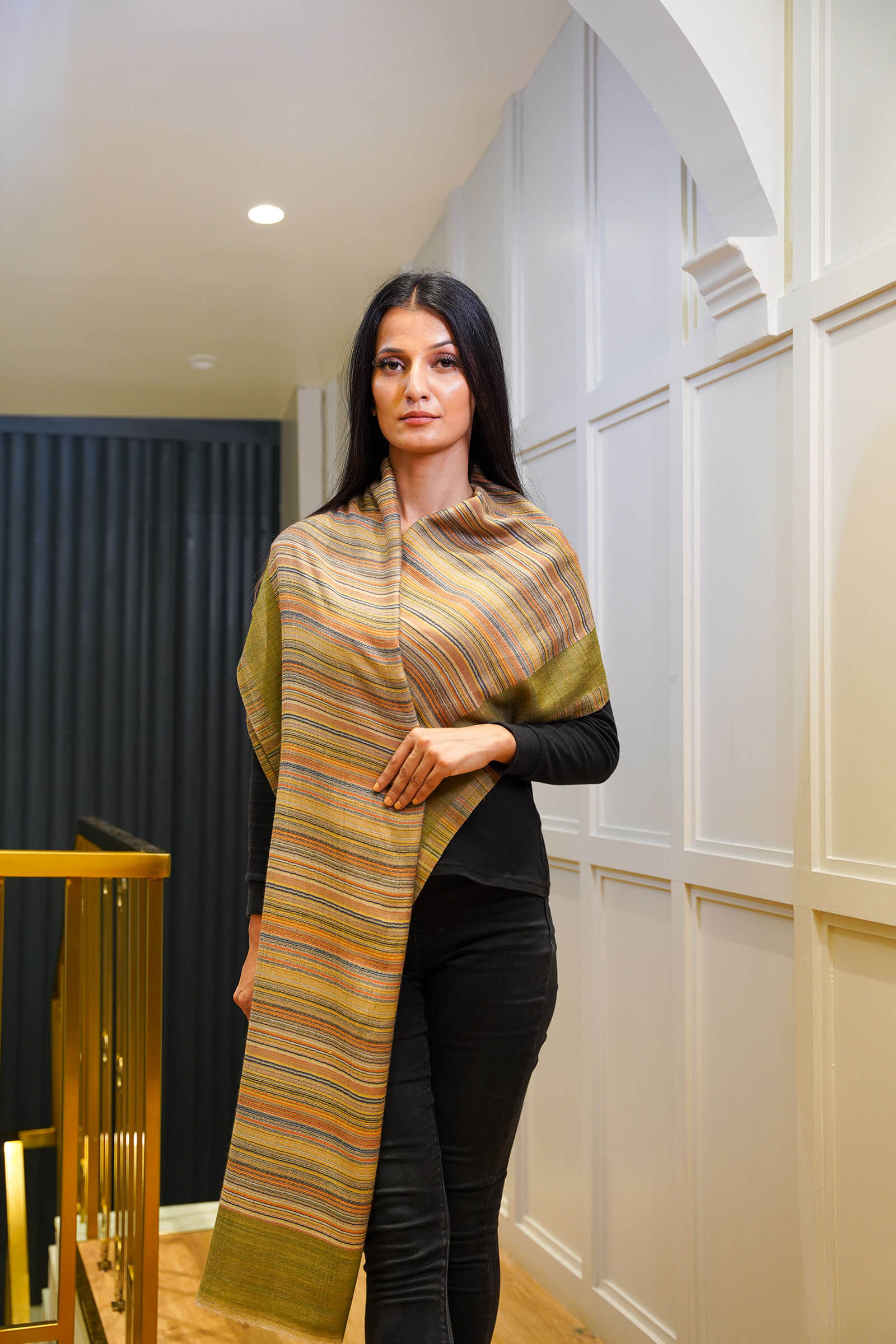 Women Reversible Stole Olive