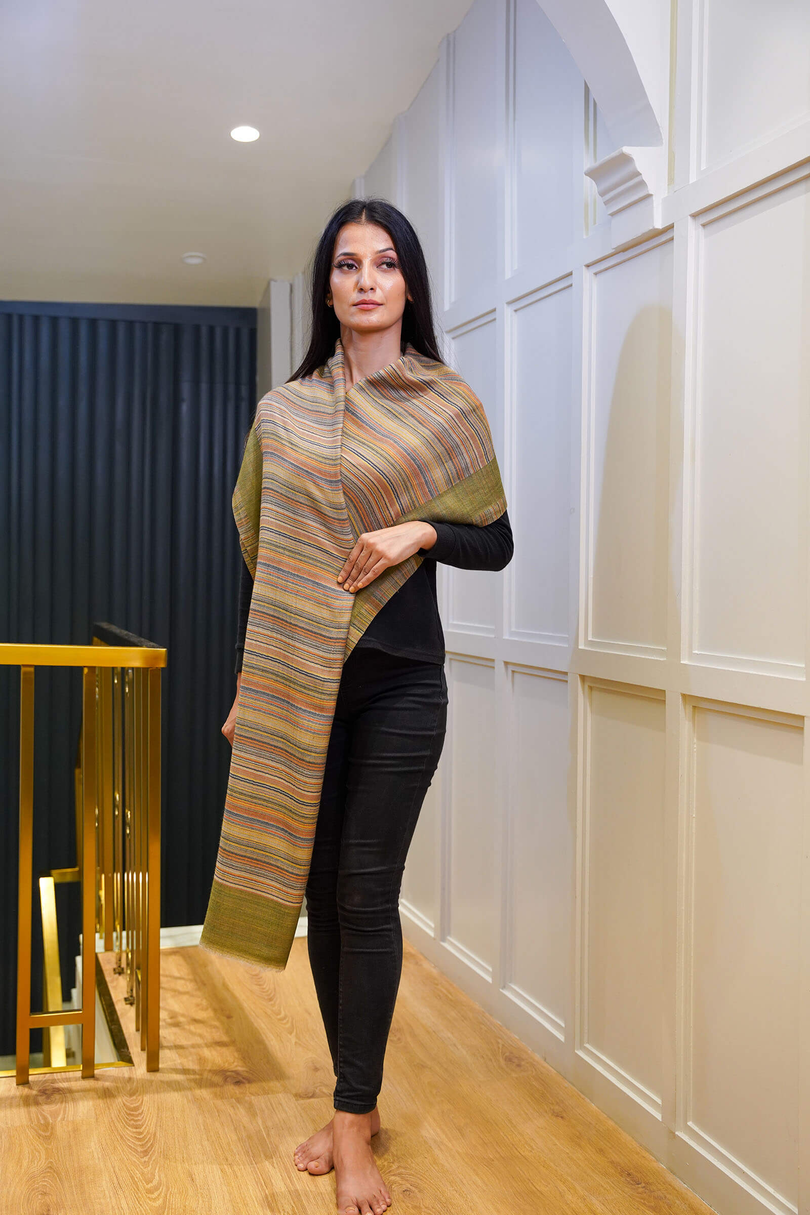 Women Reversible Stole Olive
