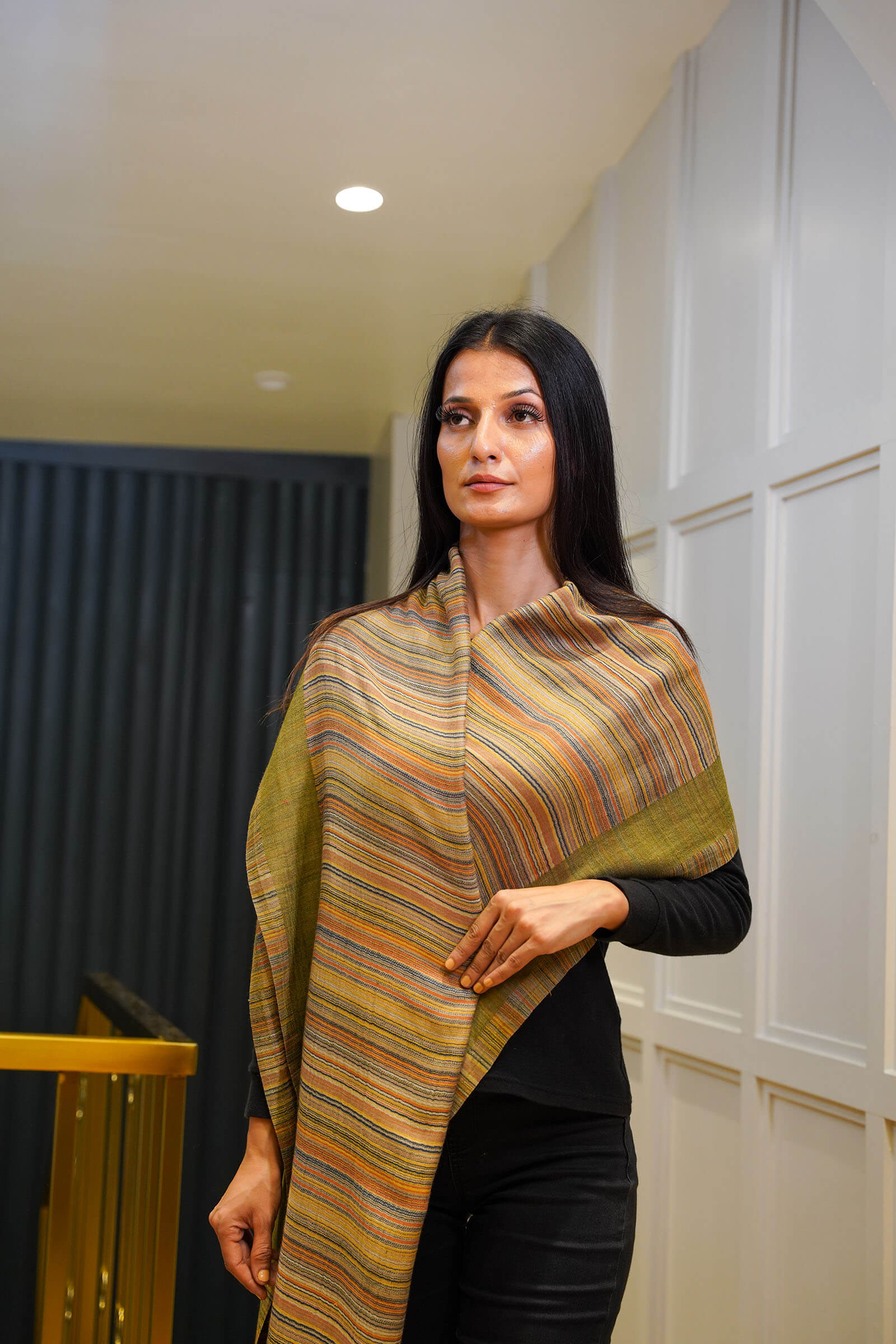 Women Reversible Stole Olive