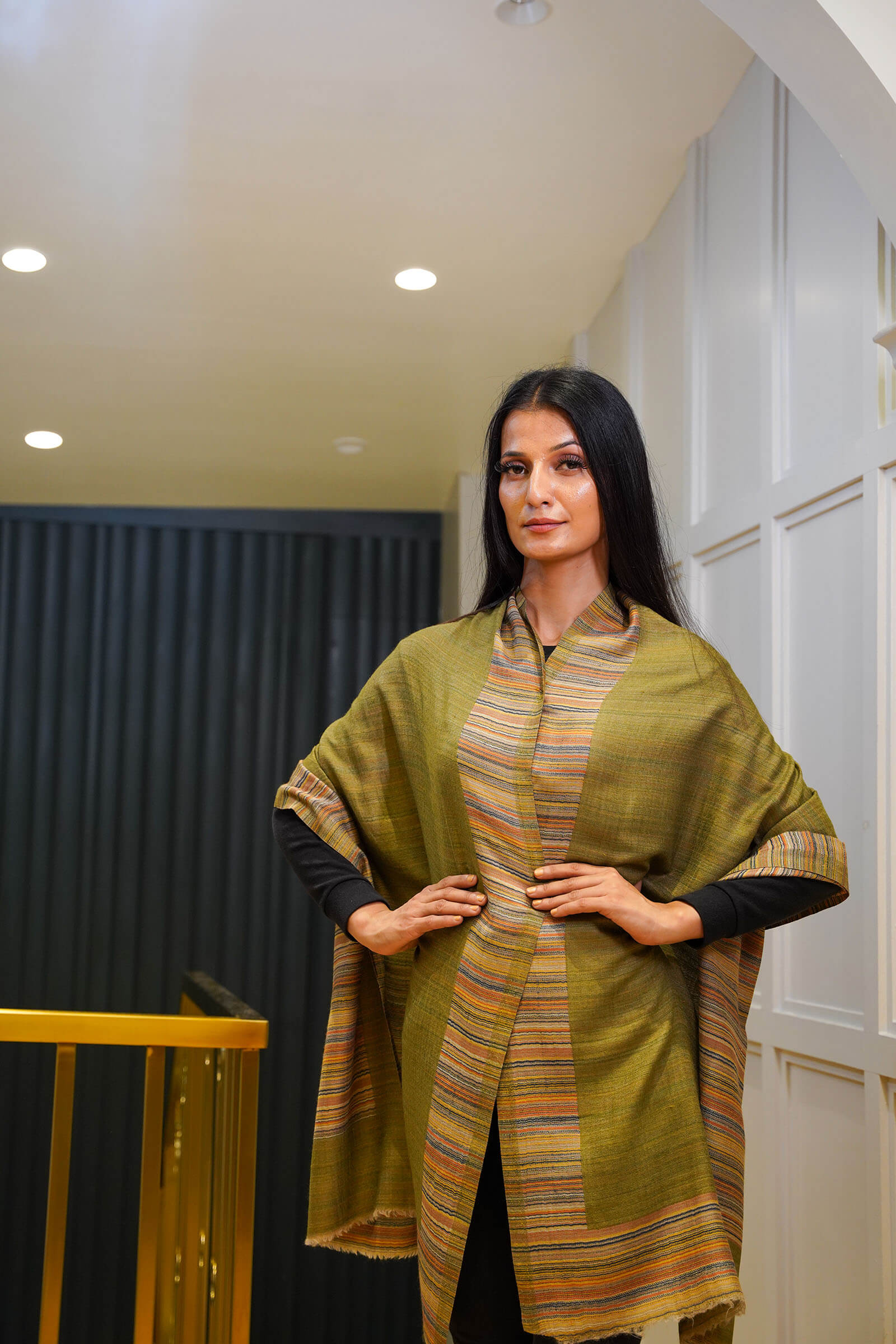 Women Reversible Stole Olive