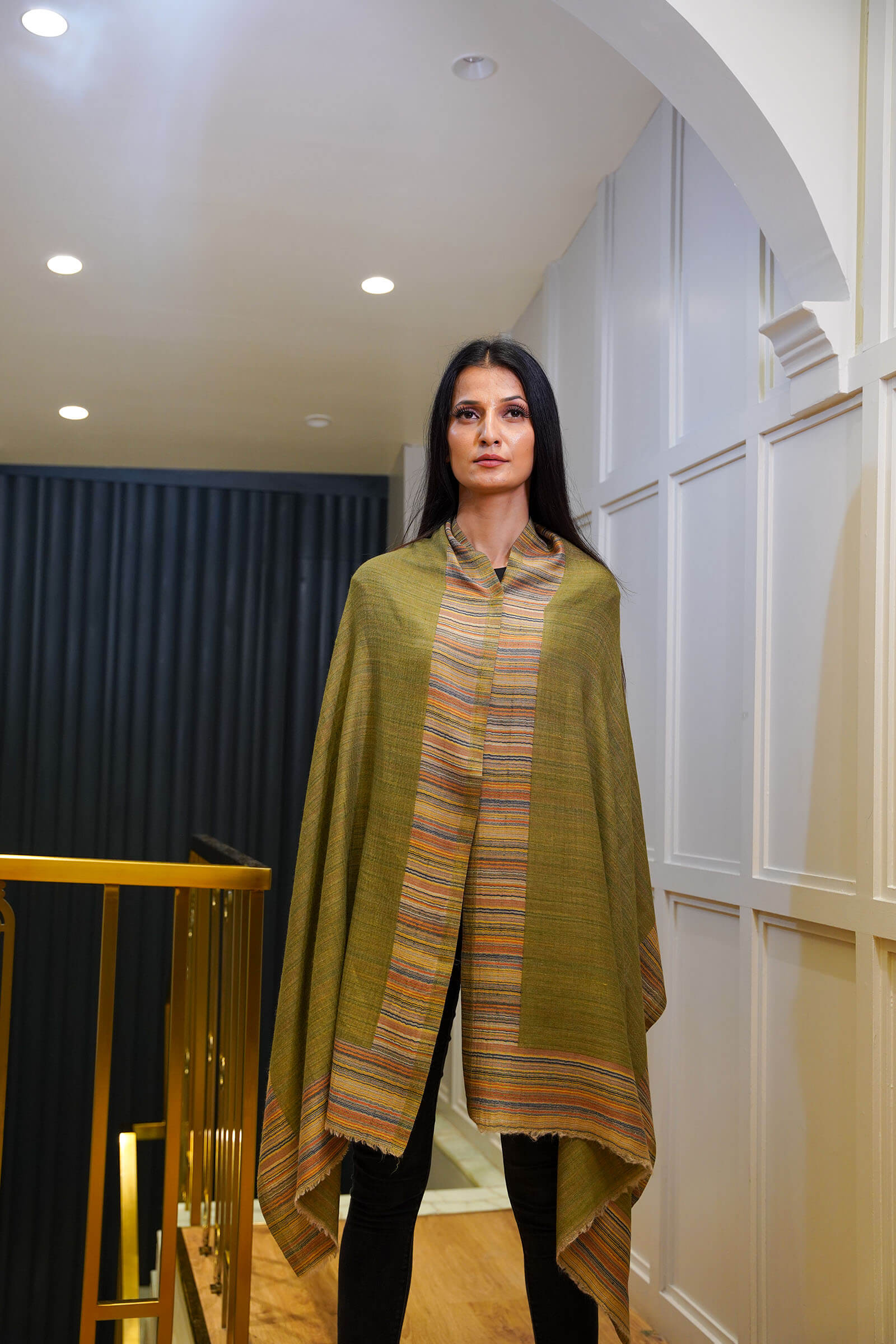 Women Reversible Stole Olive