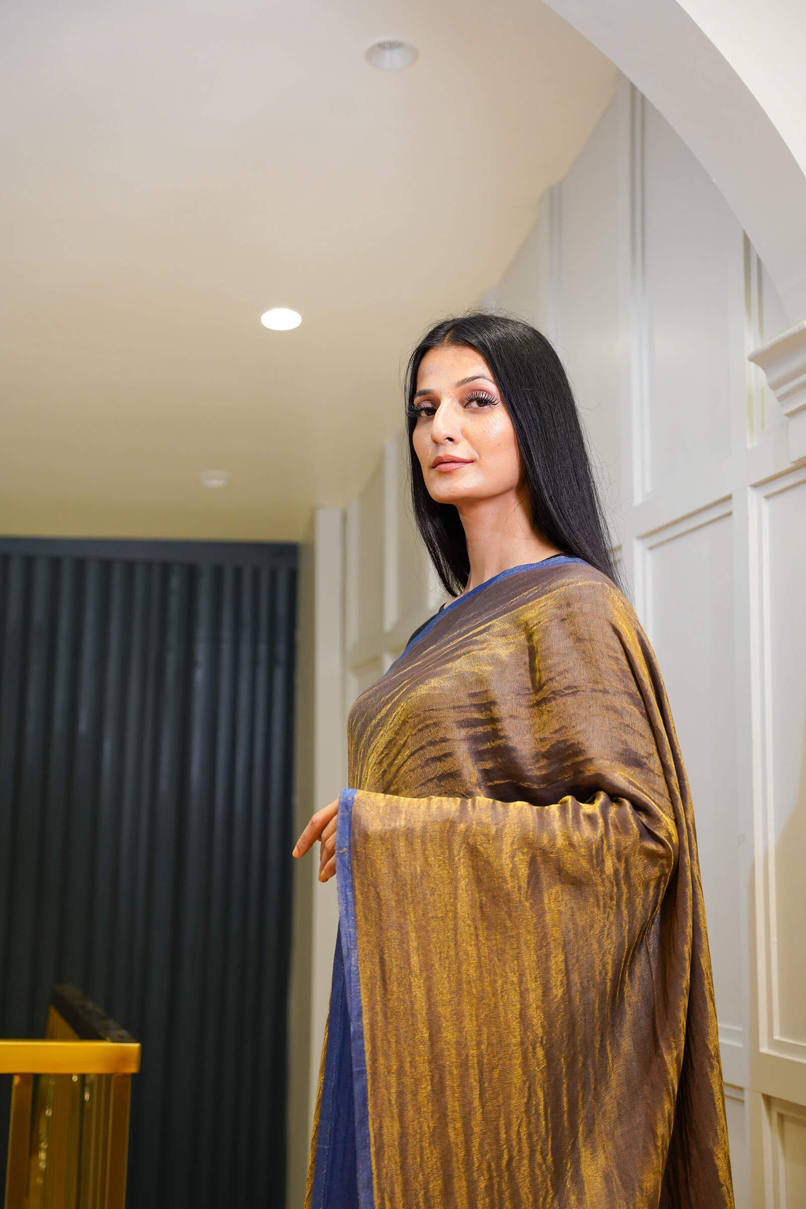 Dark Blue Moonlight Reversible With Zari Stole