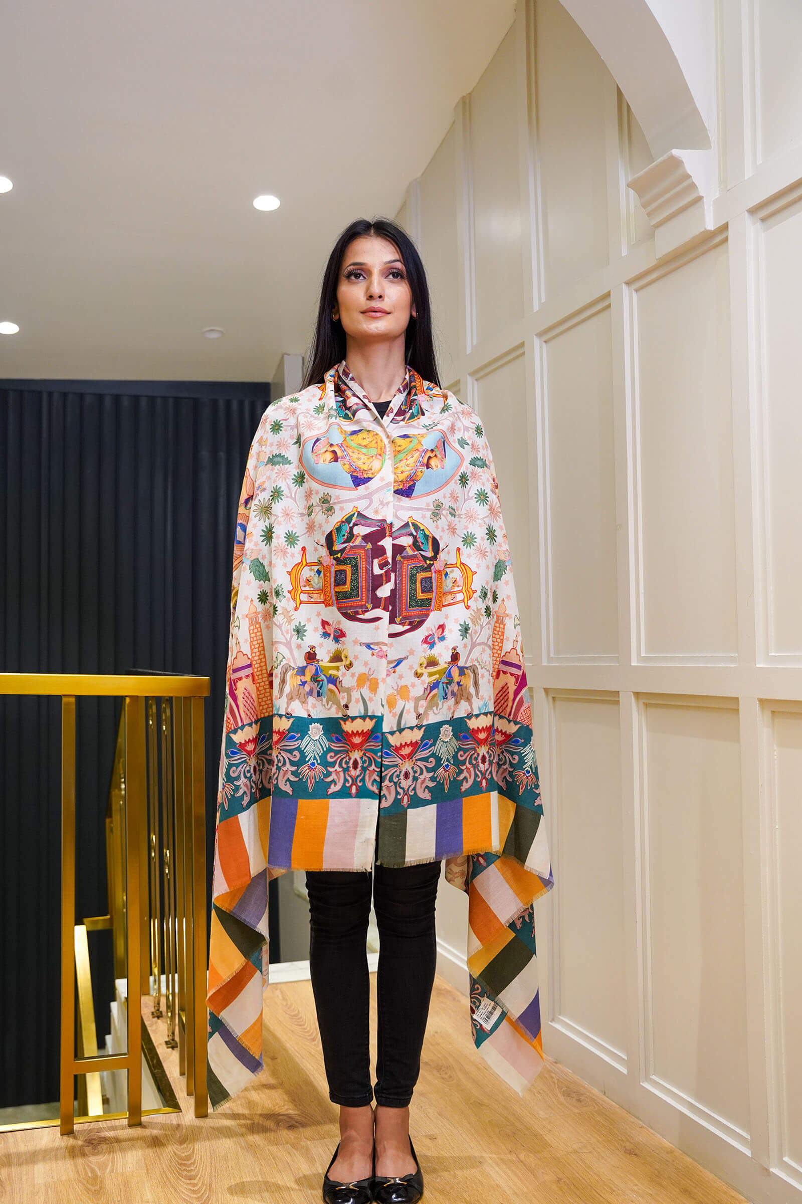 Mughal Darbar Ethnic Kashmiri Kalamkari Shawl