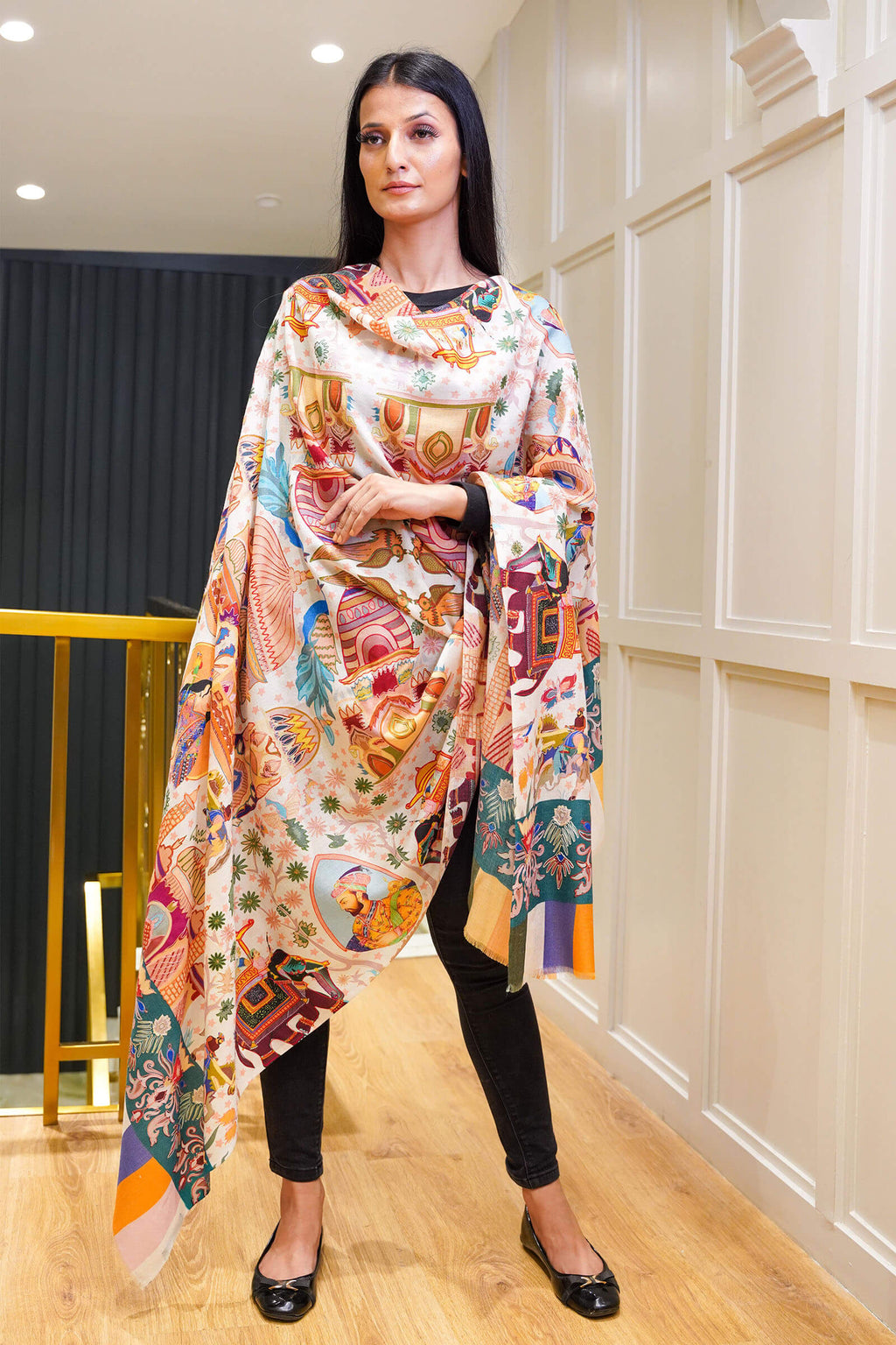 Mughal Darbar Ethnic Kashmiri Kalamkari Shawl