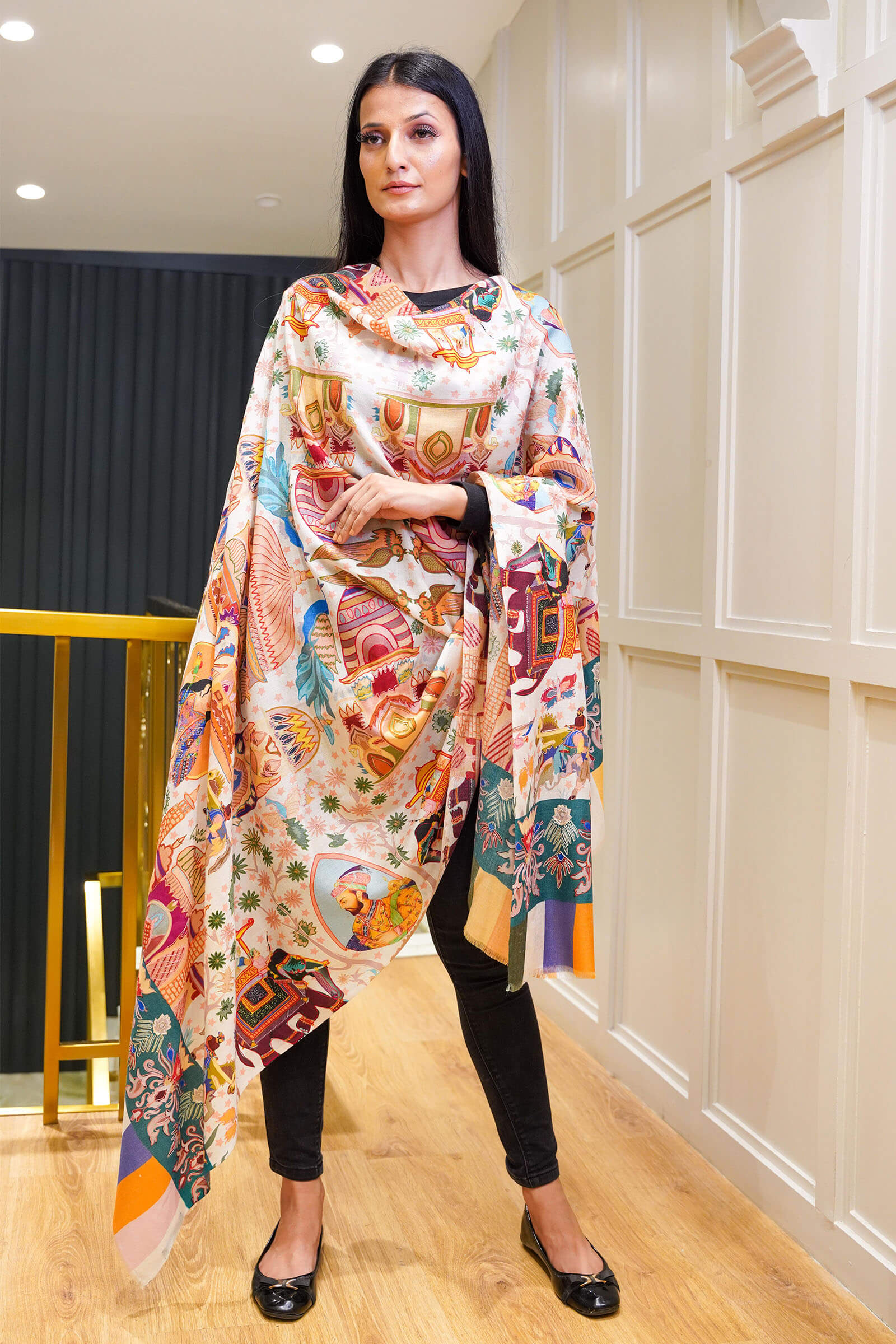 Mughal Darbar Ethnic Kashmiri Kalamkari Shawl