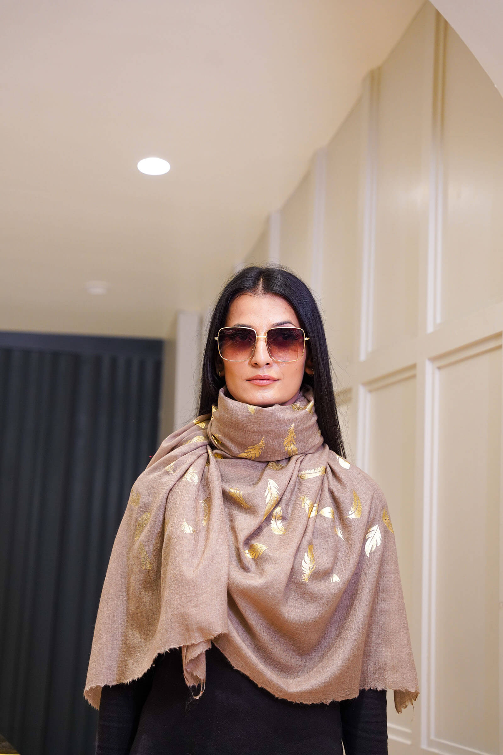 Fine Wool Foil Print Fawn Stole