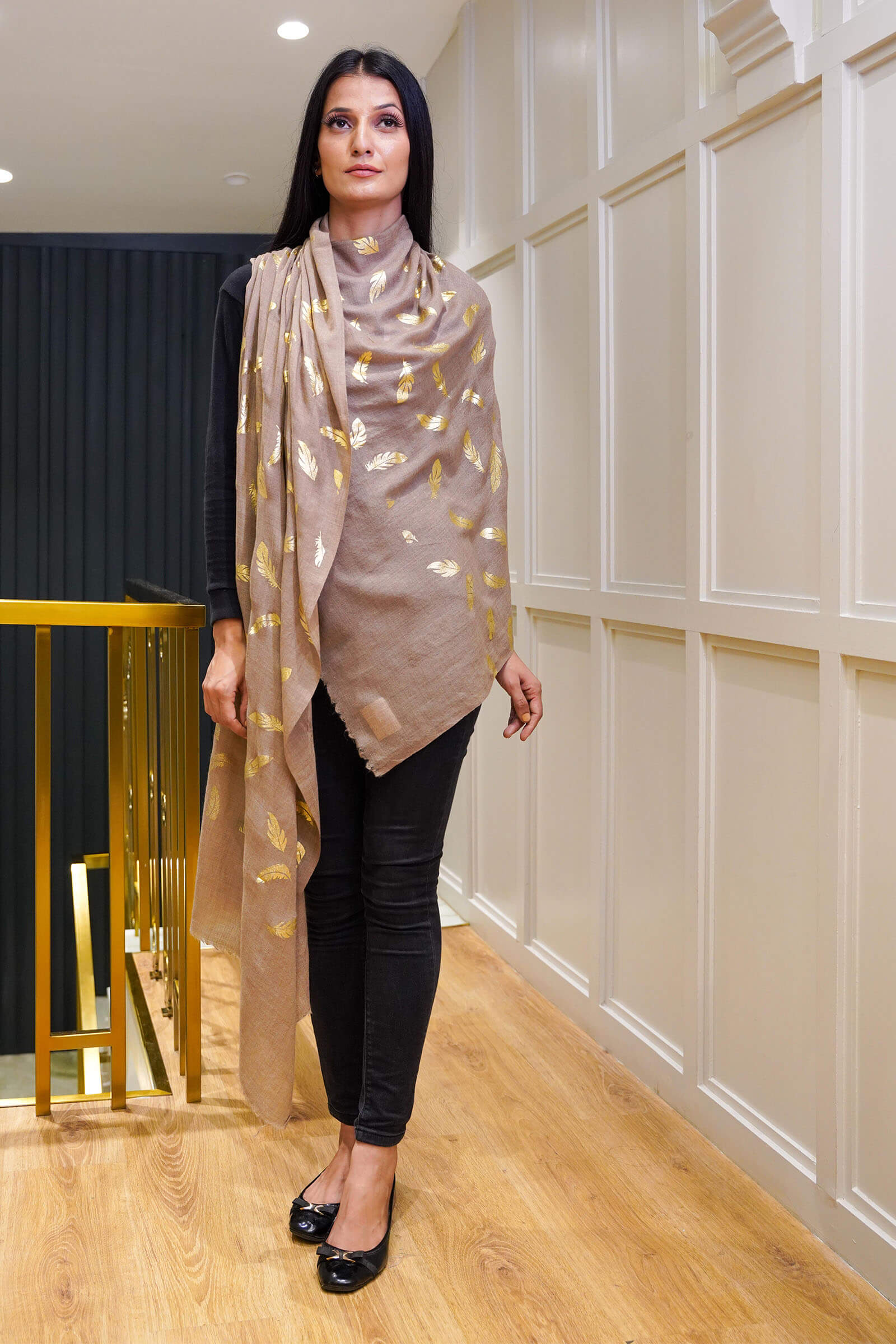Fine Wool Foil Print Fawn Stole