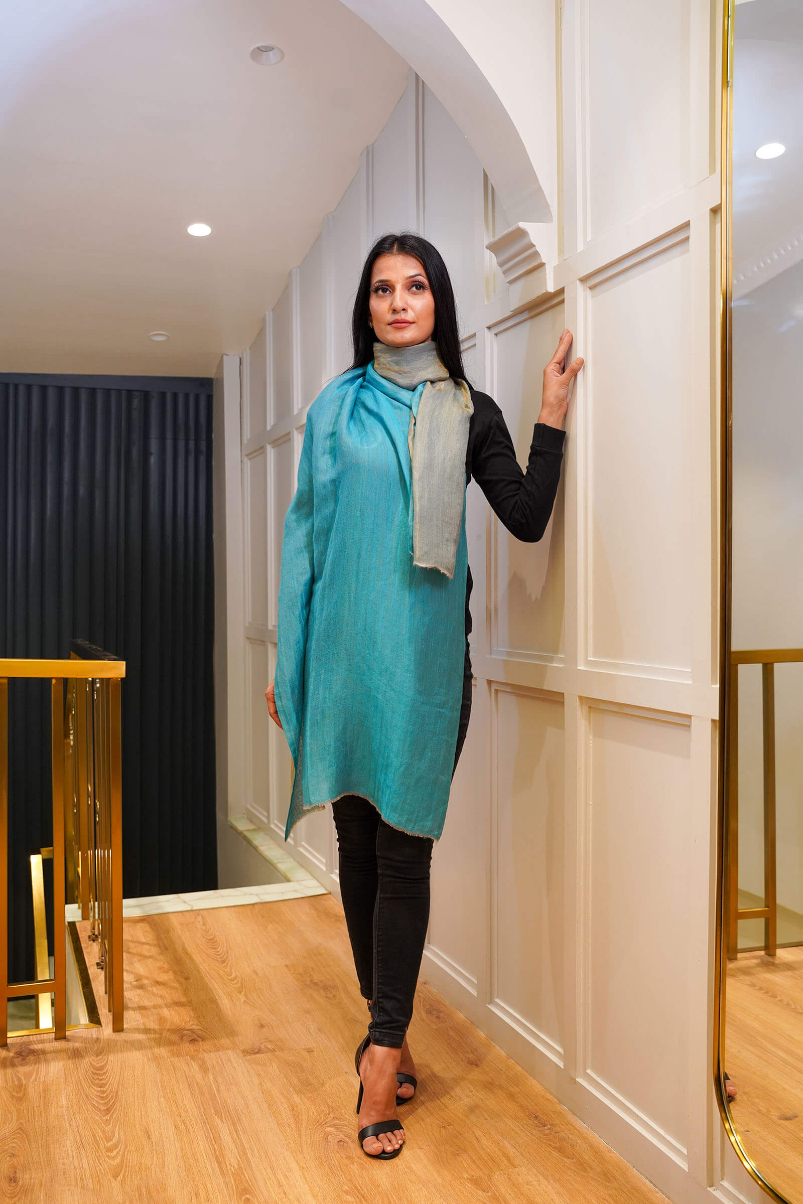 Turquoise Blue Moonlight Reversible With Zari Stole