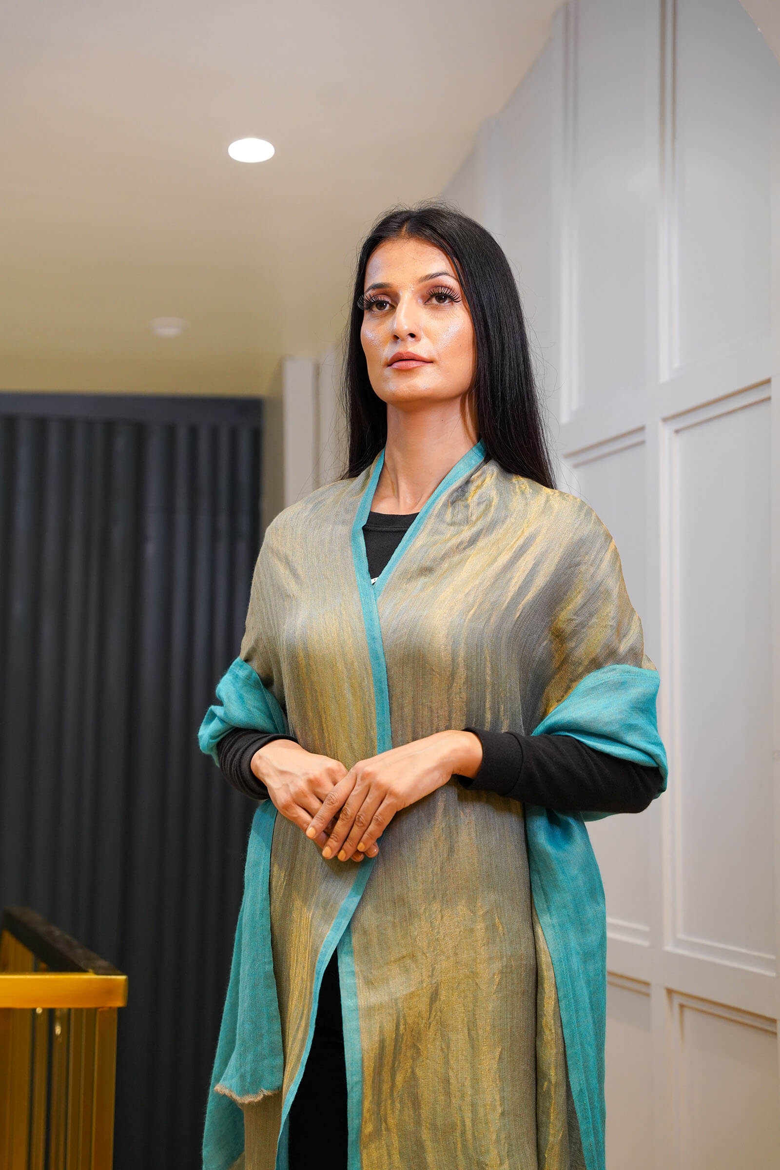 Turquoise Blue Moonlight Reversible With Zari Stole